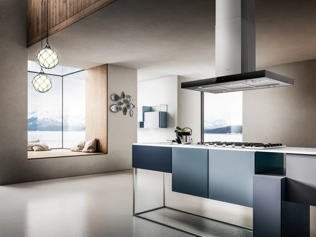 Elica JOY ISLAND BLIX/A/90 90cm hood in black glass at Tahboub Appliances Jordan