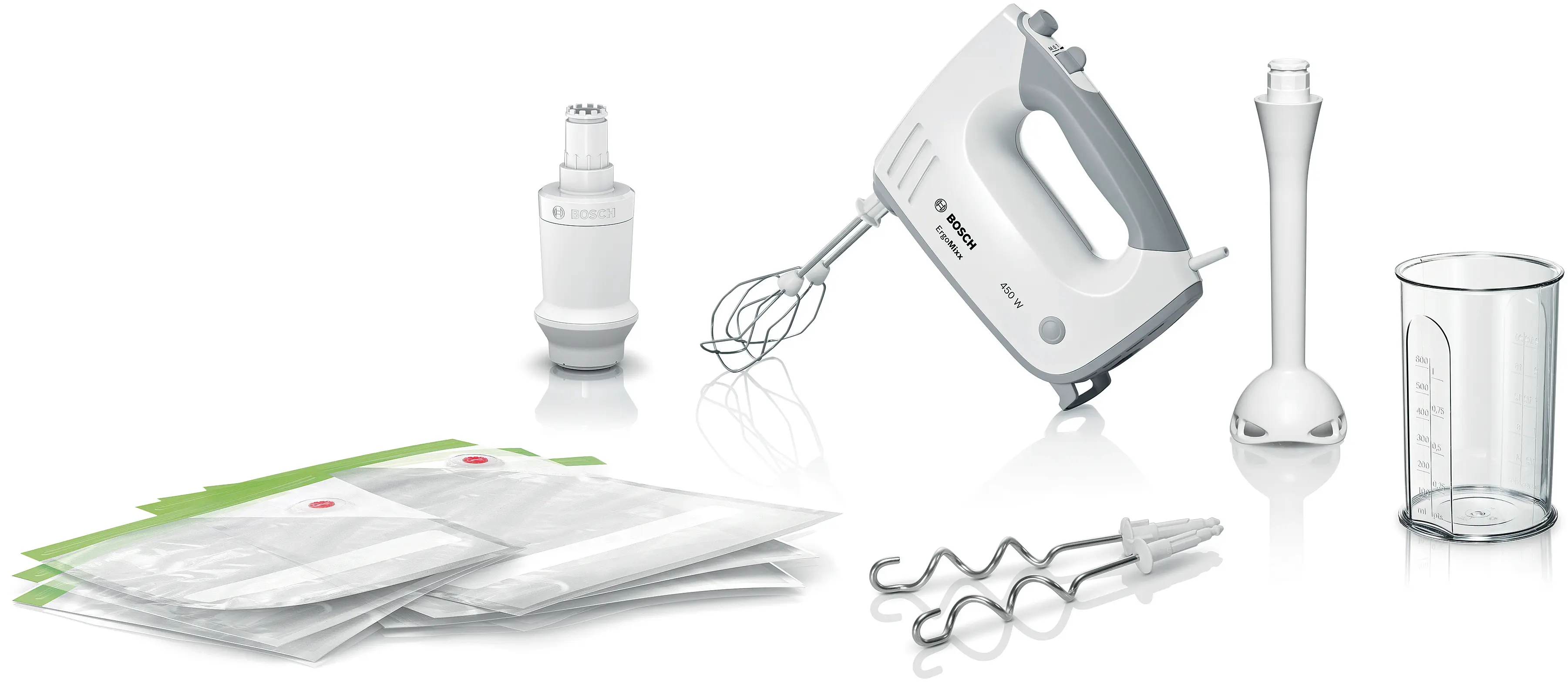 Bosch MFQ364V0 ErgoMixx Hand Mixer 450W with Fresh Vacuum System White product view 2