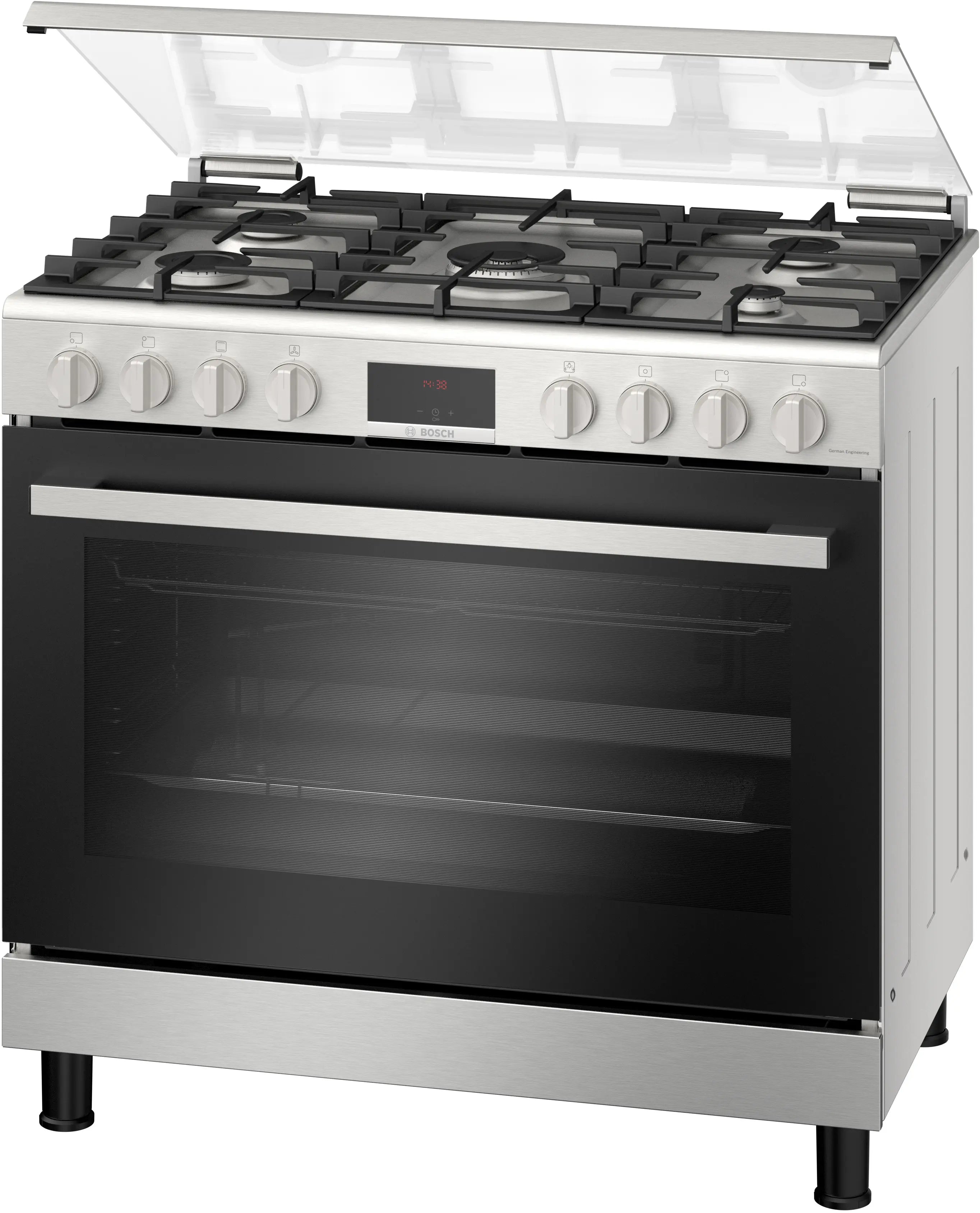 Bosch HGW3FSV51S Serie 6 Freestanding Gas Cooker 90CM 125L Stainless Steel with LED Display Control product image 1