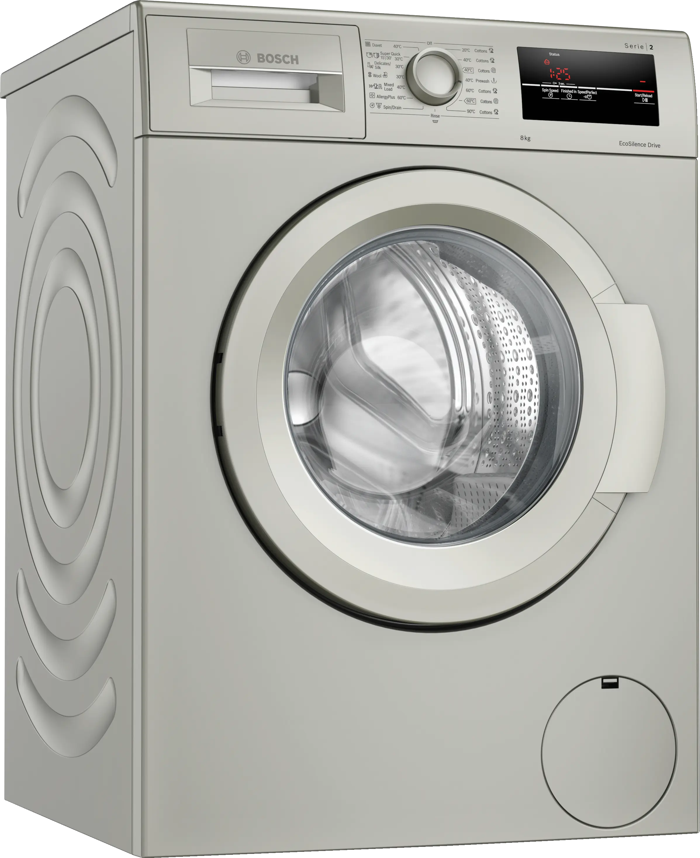 Bosch WAJ2018SME front-loading washing machine in silver inox - front view