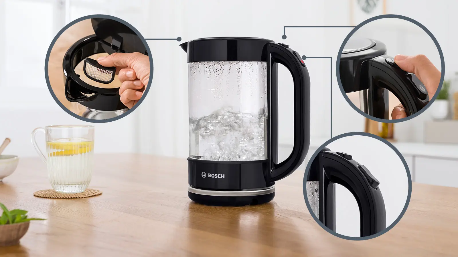 Bosch TWK70B03 Glass Water Kettle 1.7L 2400W Black product view 5