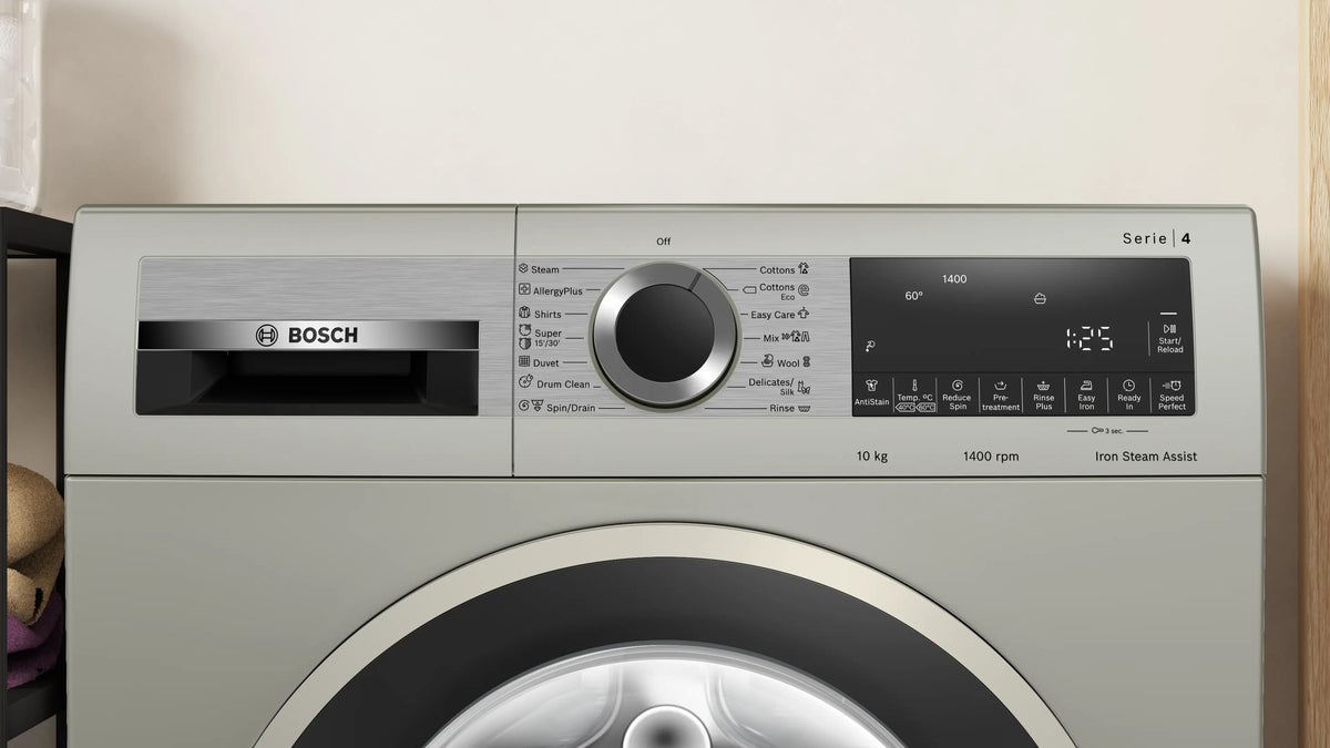 Bosch WGA2540XME control panel, programme dial and detergent drawer close-up