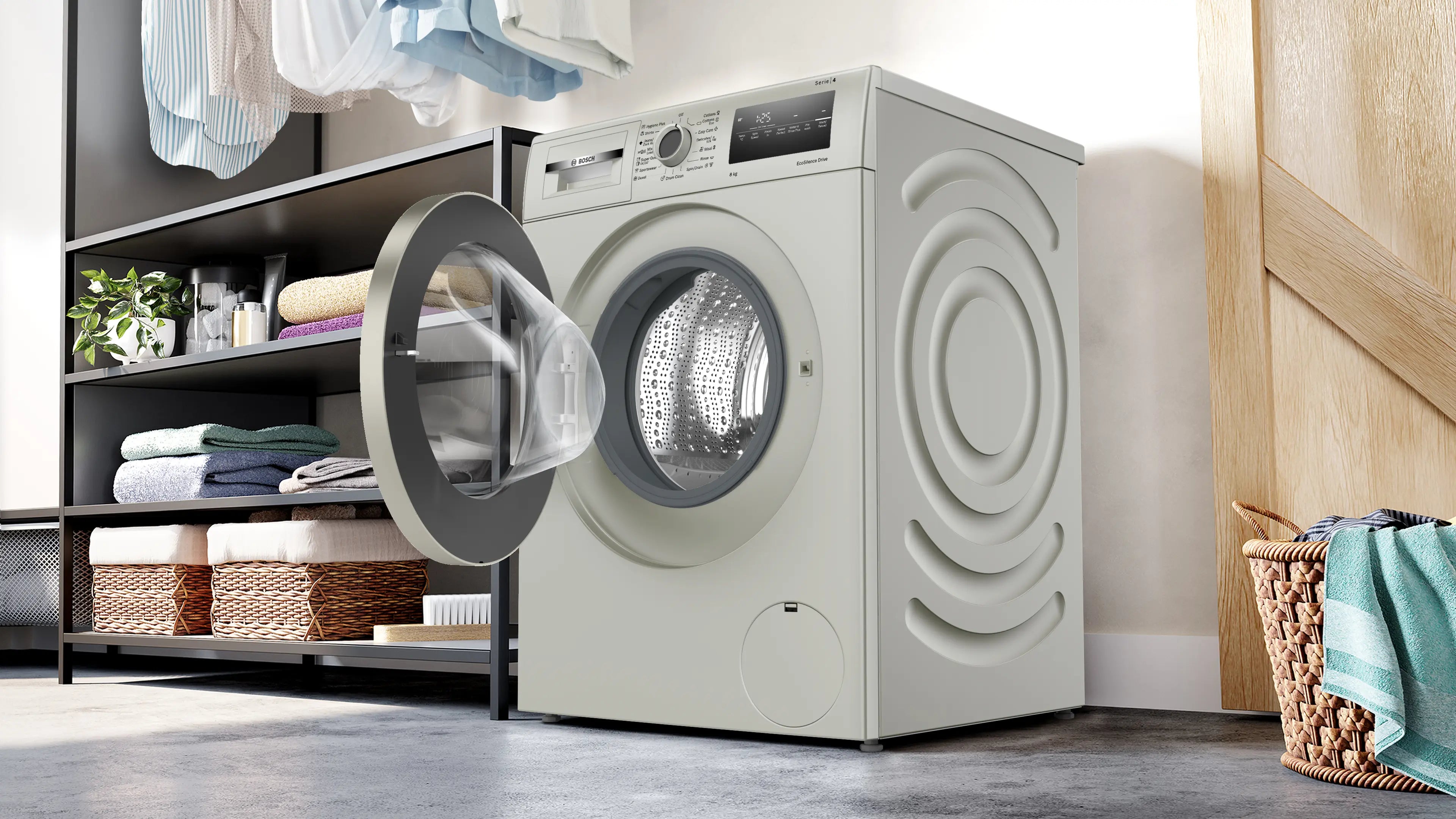 Bosch WAN2420XME front-loading washing machine in silver inox - product detail view