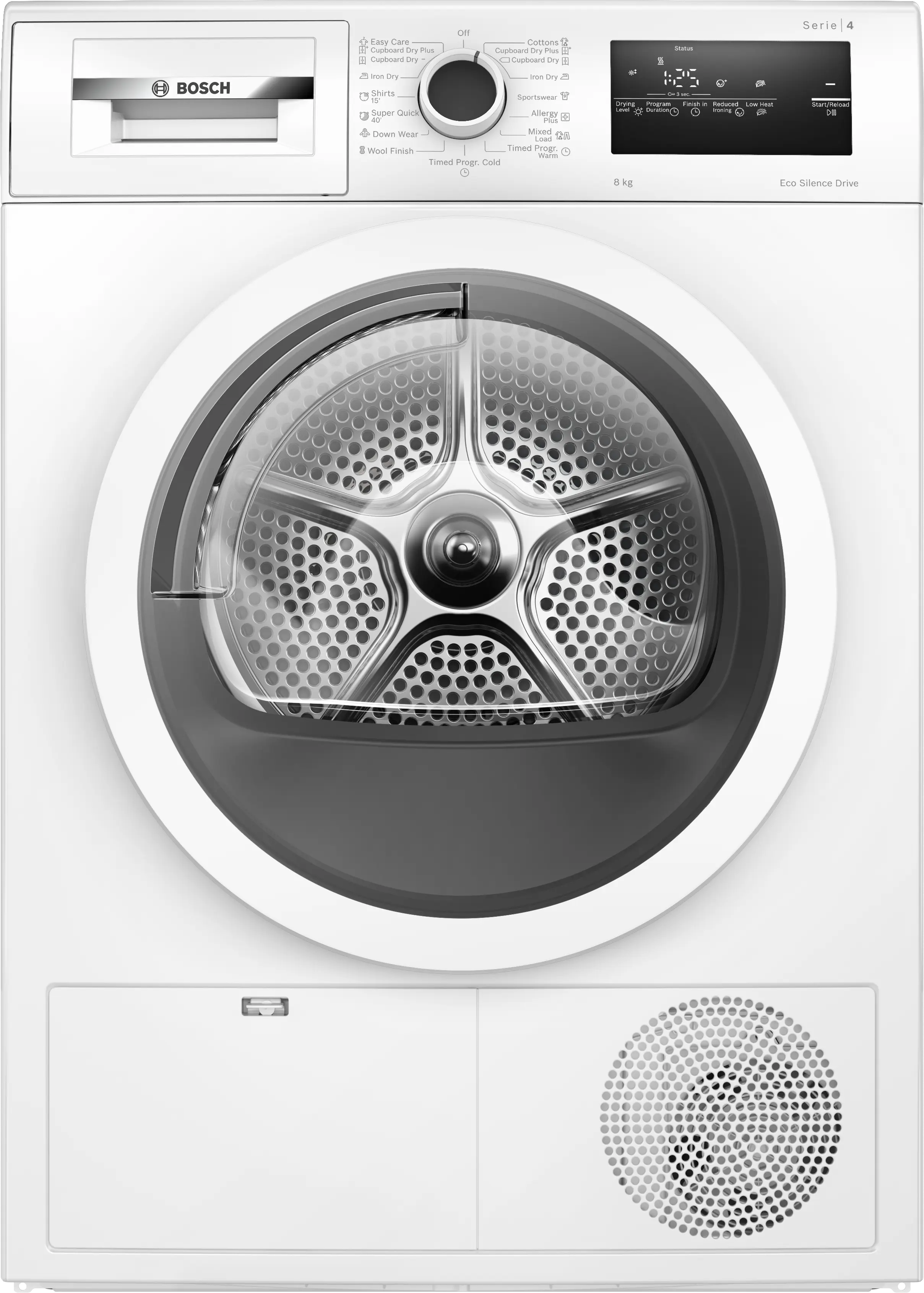 Bosch WTN86201ME condenser tumble dryer in white - front view