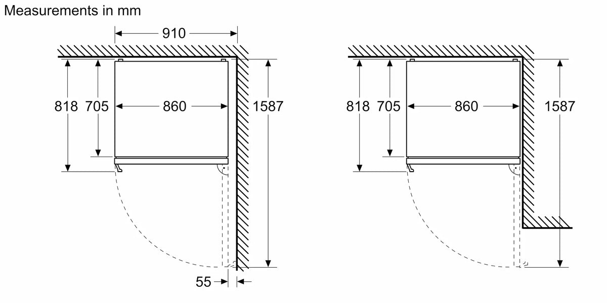 Bosch KGP86AXB0N 86 cm fridge-freezer dimensional line drawing for installation planning