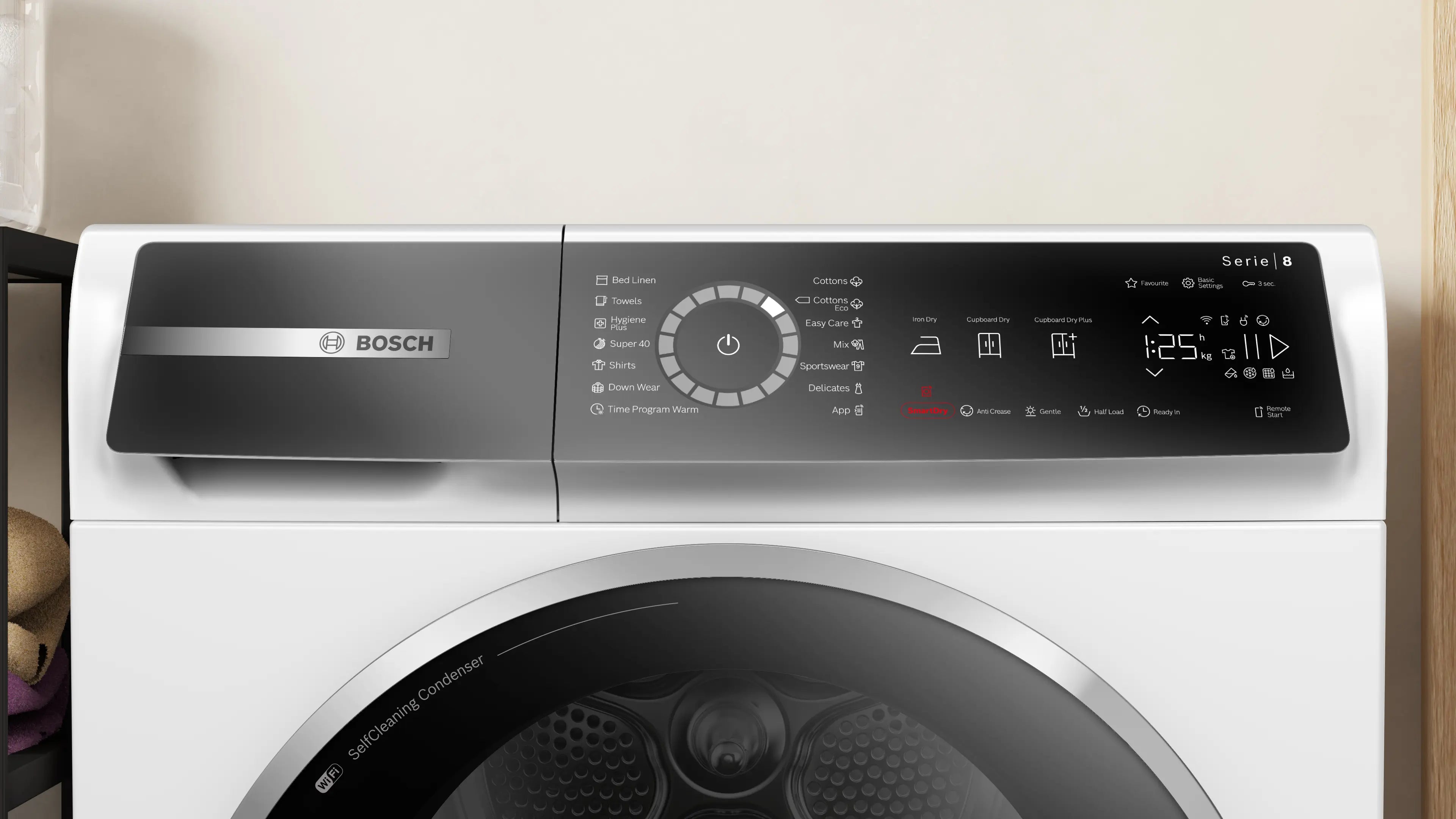Bosch WQB245B0ME Series 8 white heat pump tumble dryer, official product view 2