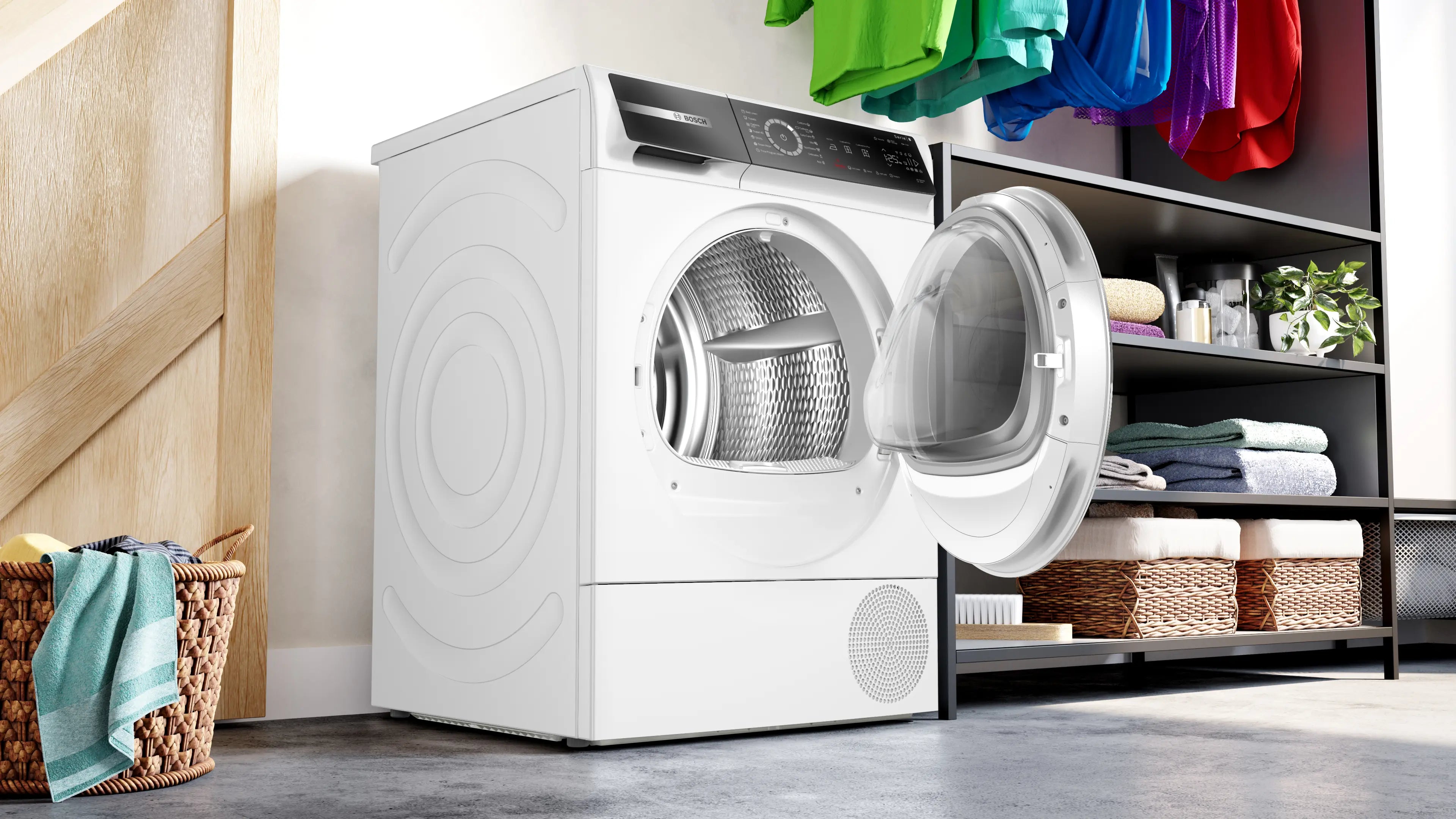 Bosch WQB245B0ME Series 8 white heat pump tumble dryer, official product view 4