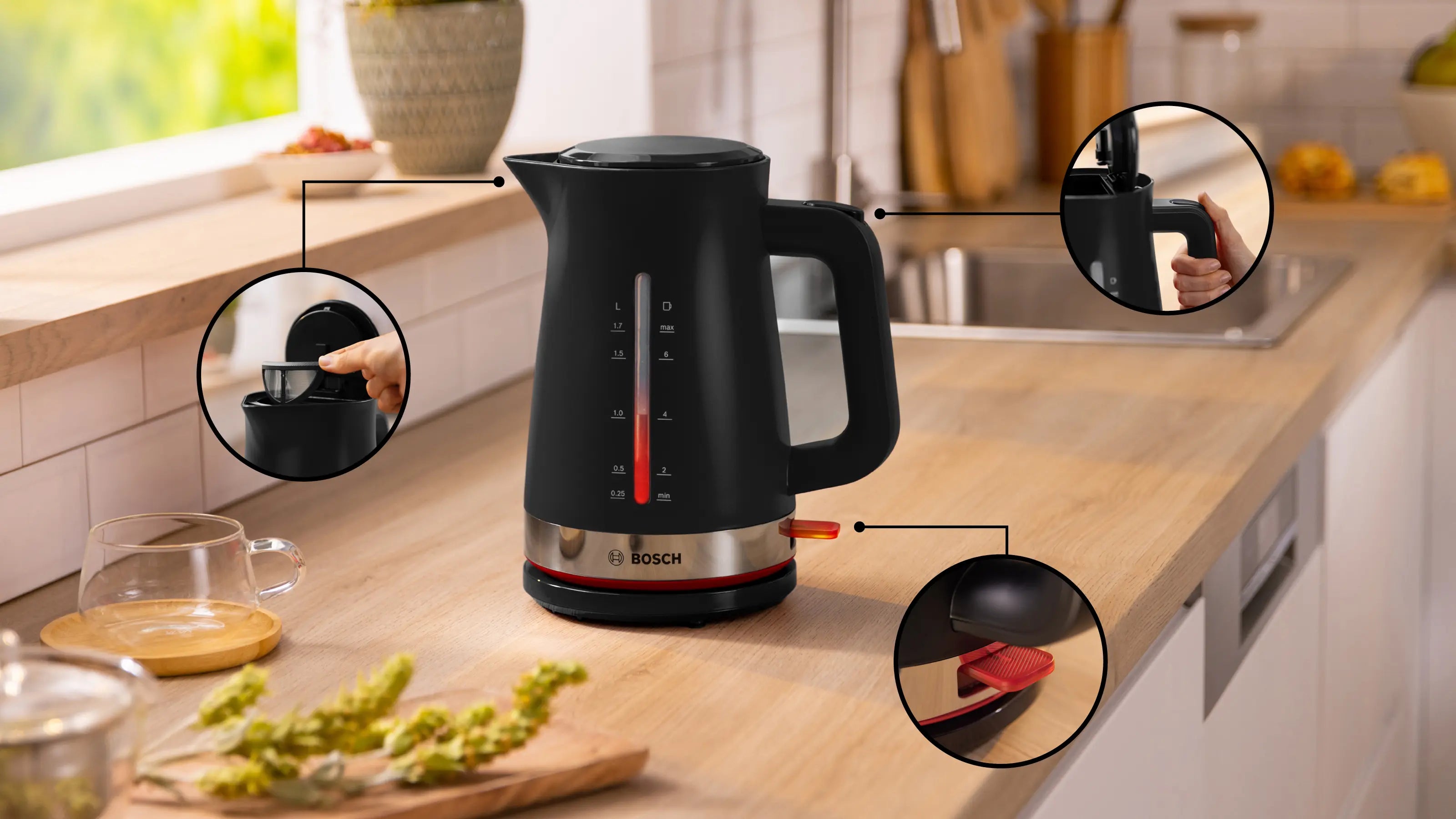 Bosch TWK4M223 MyMoment Water Kettle 1.7L 2400W Black product view 4