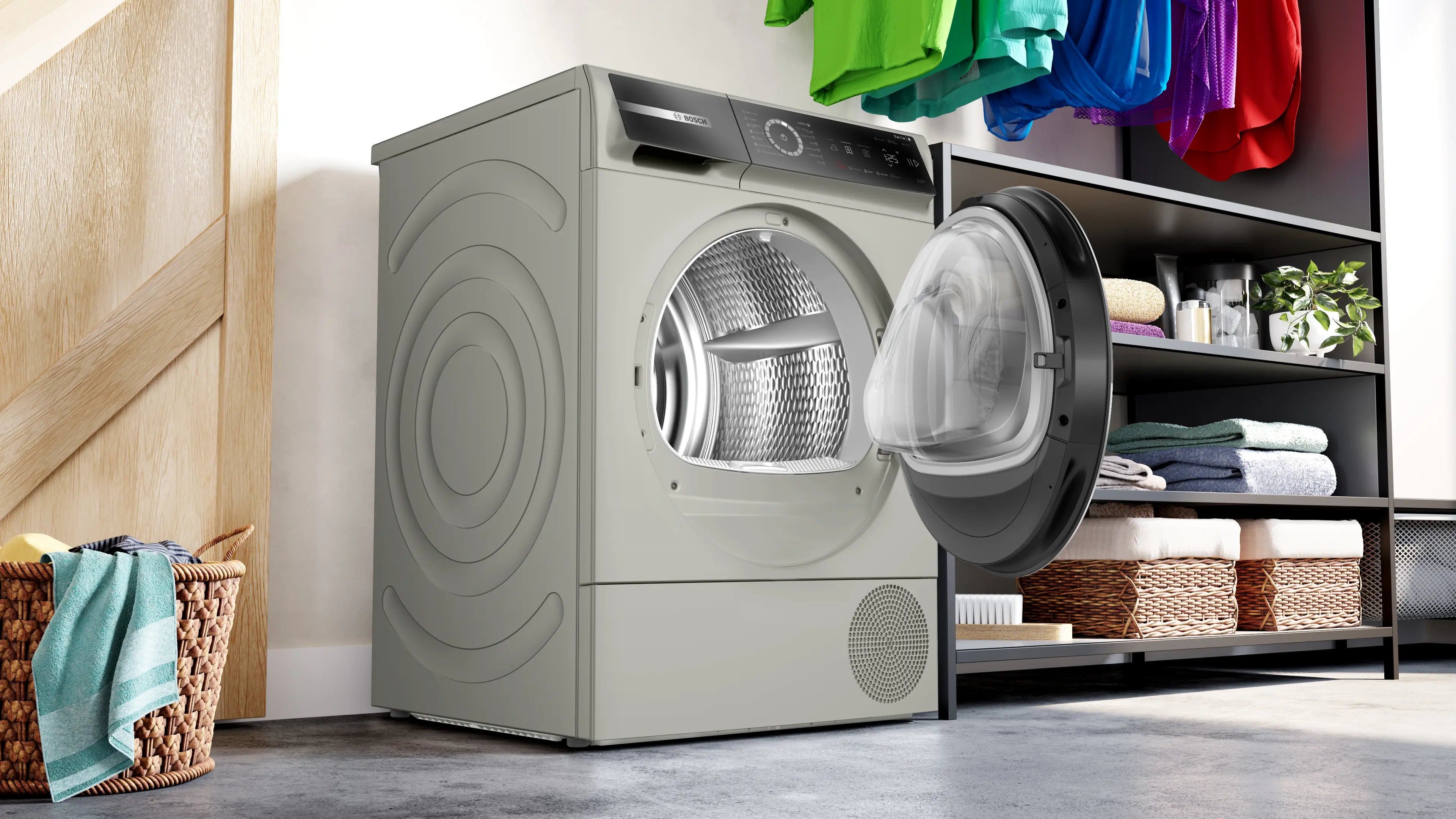 Bosch WQB245BXME heat pump tumble dryer in silver inox - product detail view