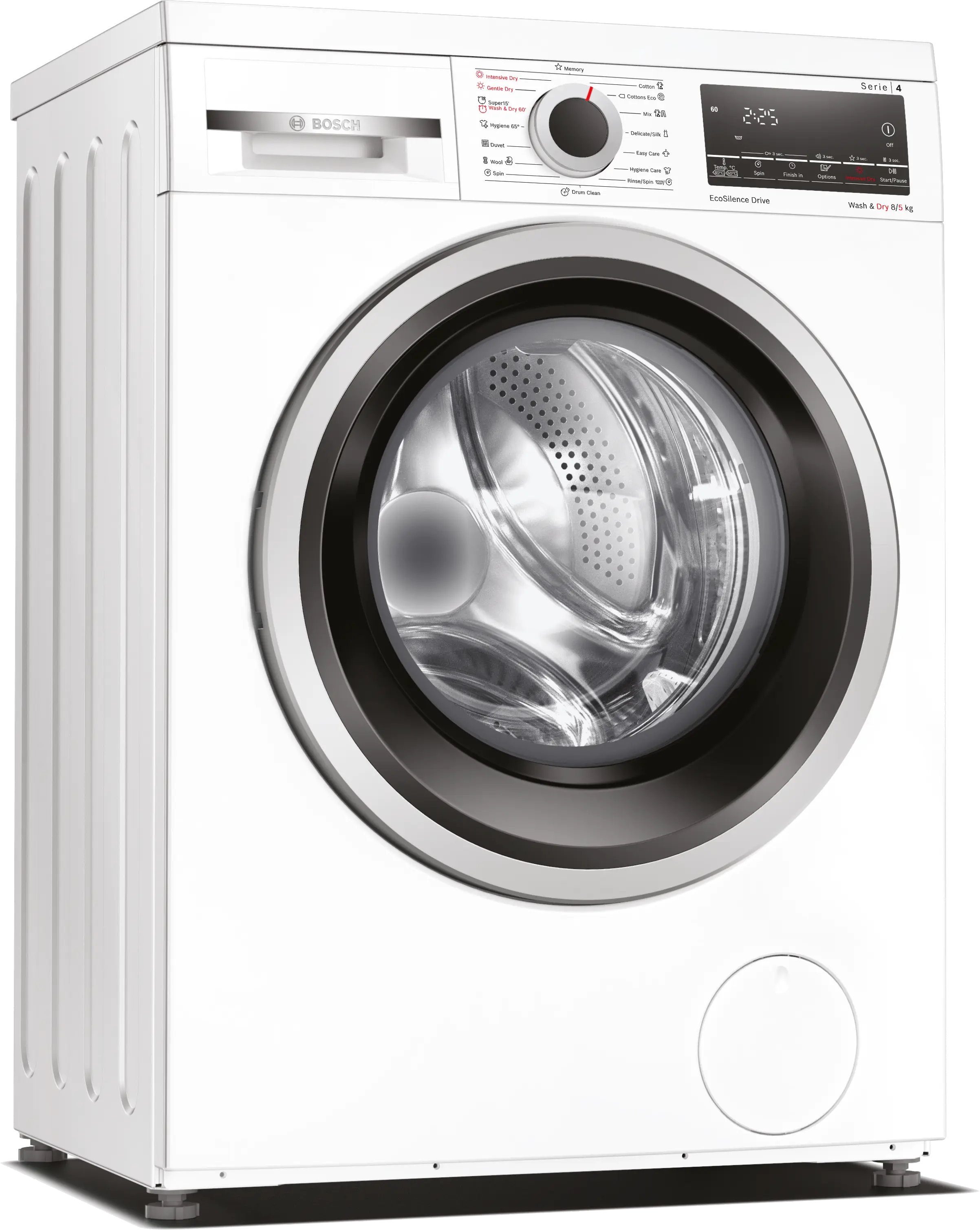 Bosch WDS28460ME front-loading washer-dryer in white - front view