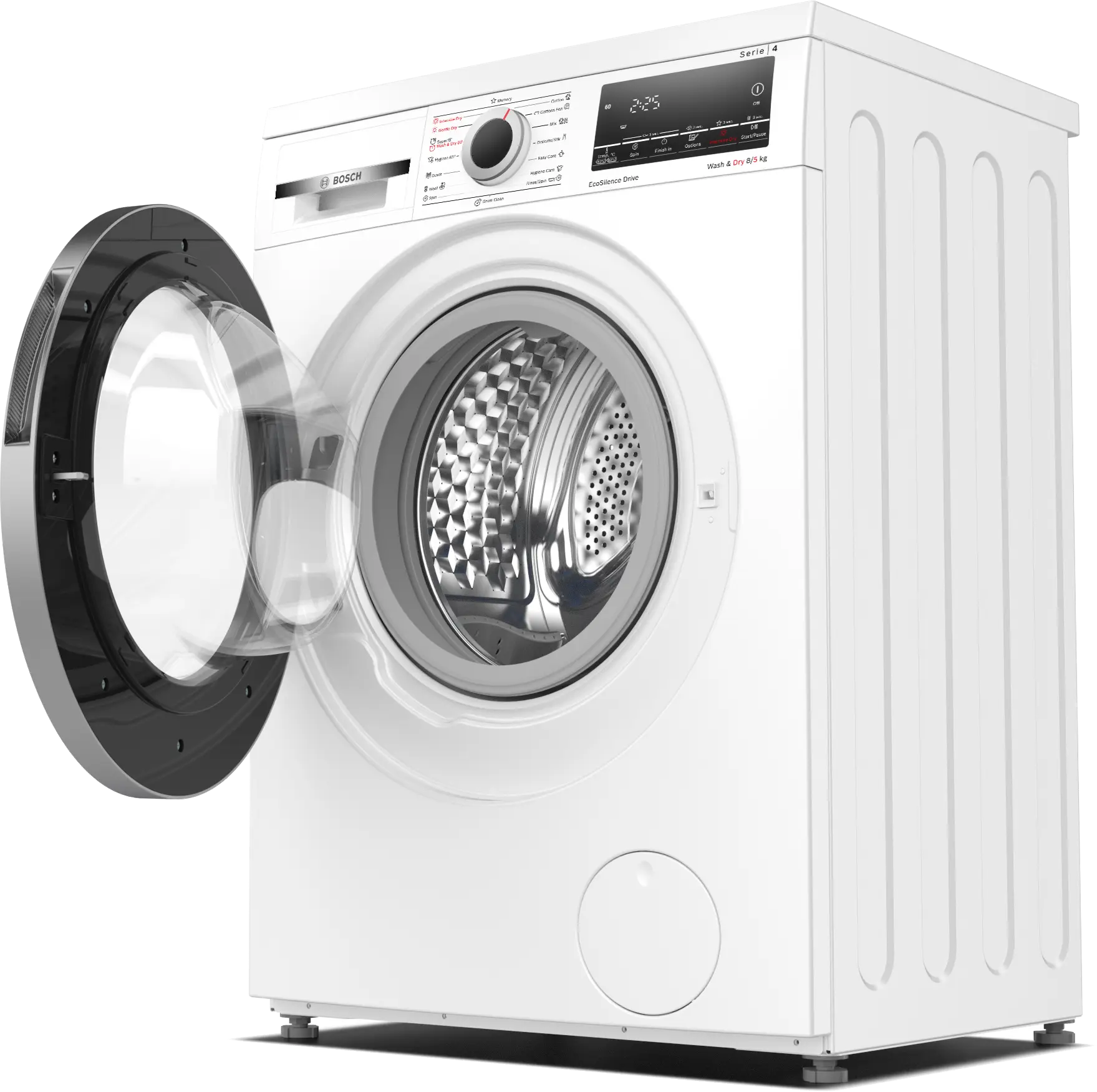 Bosch WDS28460ME front-loading washer-dryer in white - product detail view