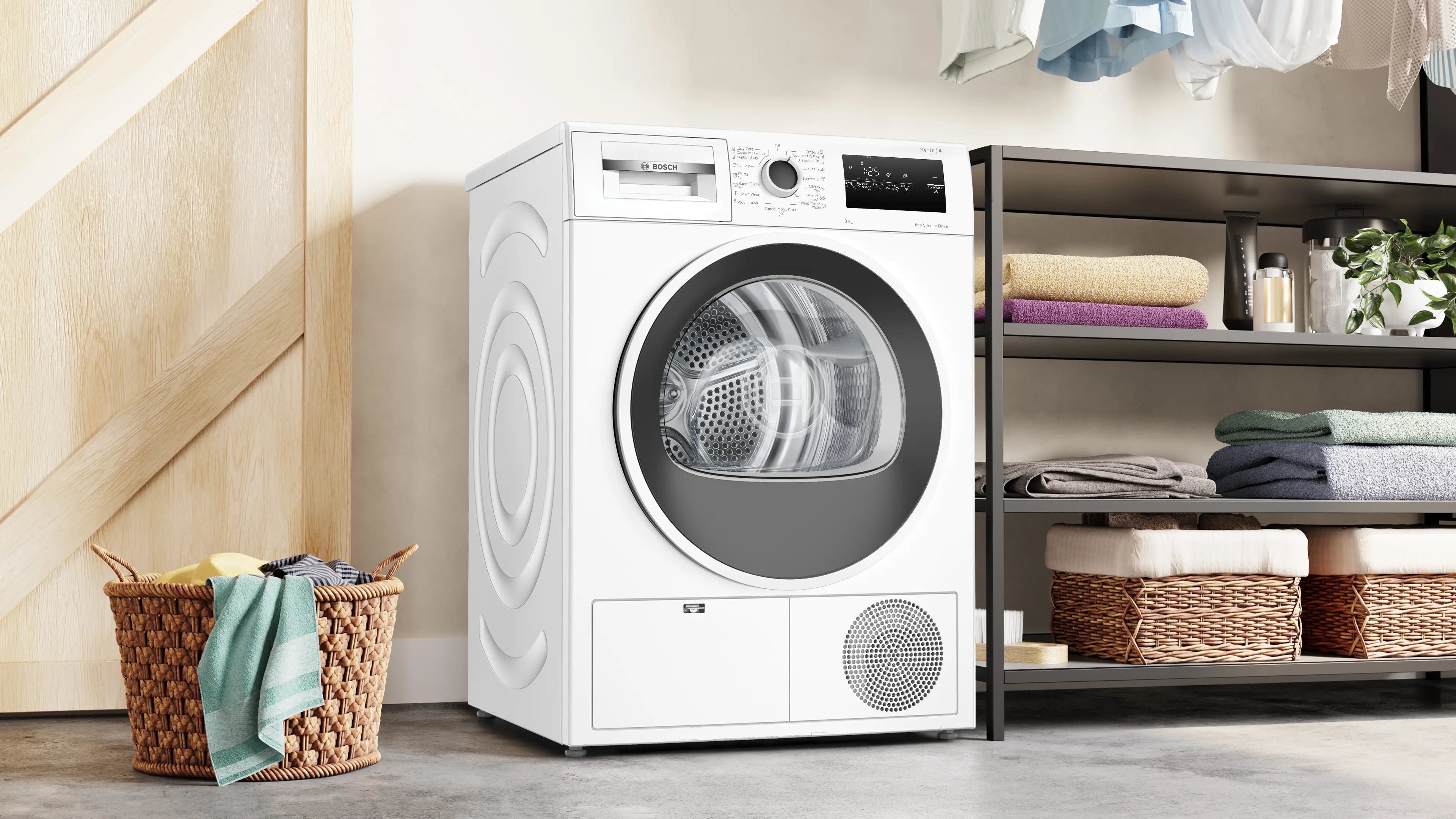 Bosch WTN86211ME white condenser tumble dryer, open door view