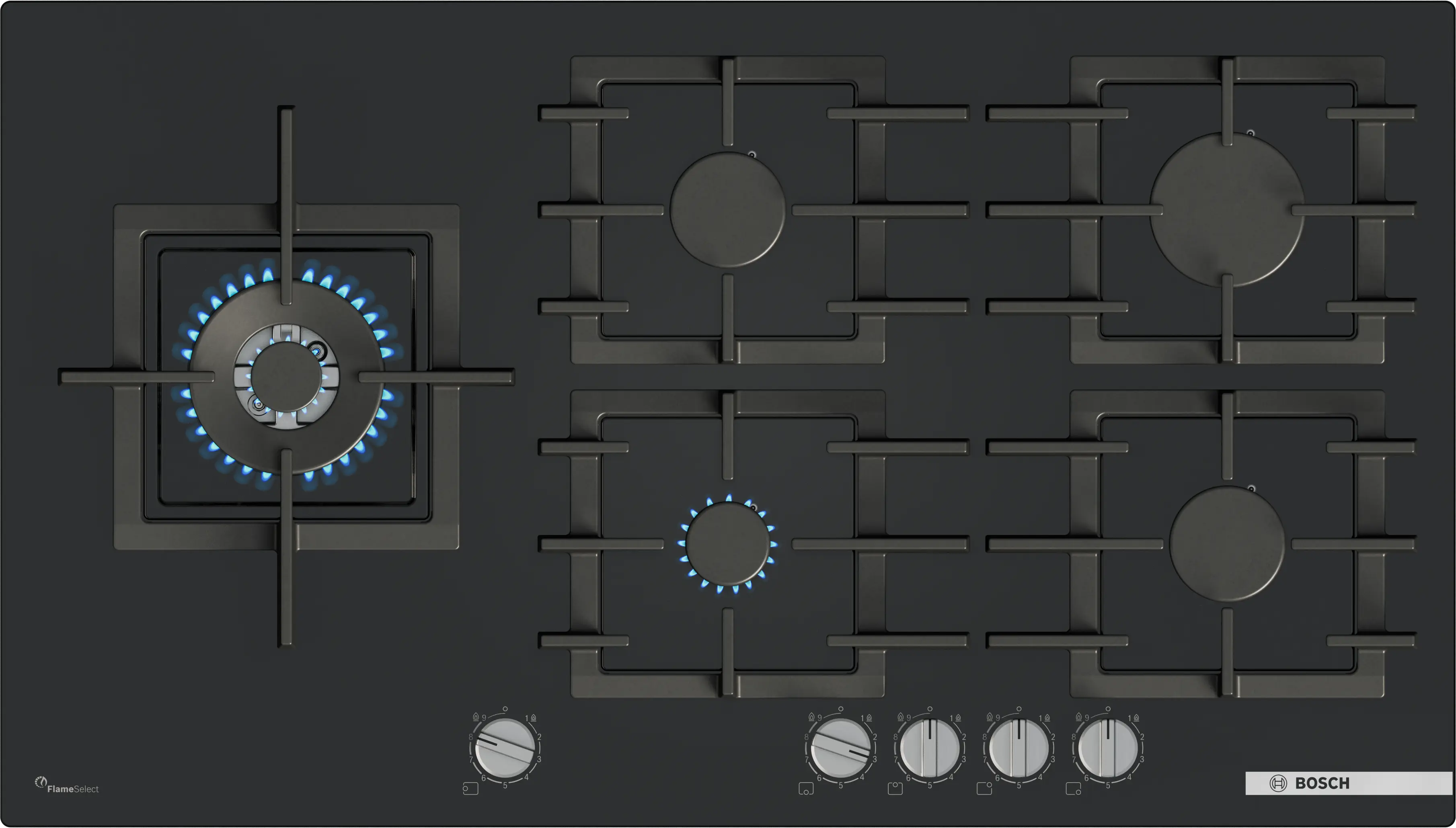 Bosch PPM9A6I40 Series 6 90 cm black tempered-glass gas hob main product image
