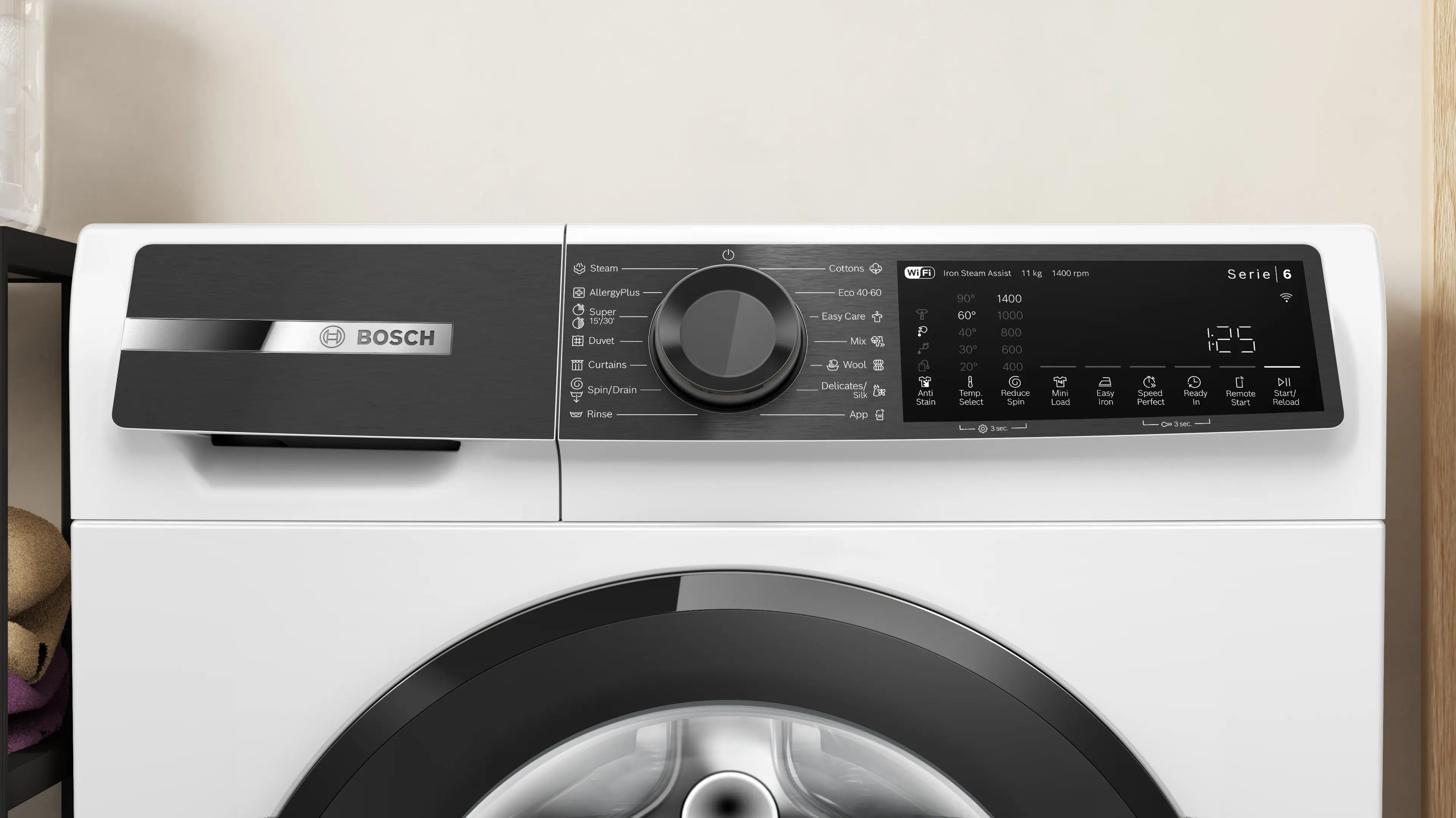 Bosch WGK264Z0ME control panel in a laundry setting
