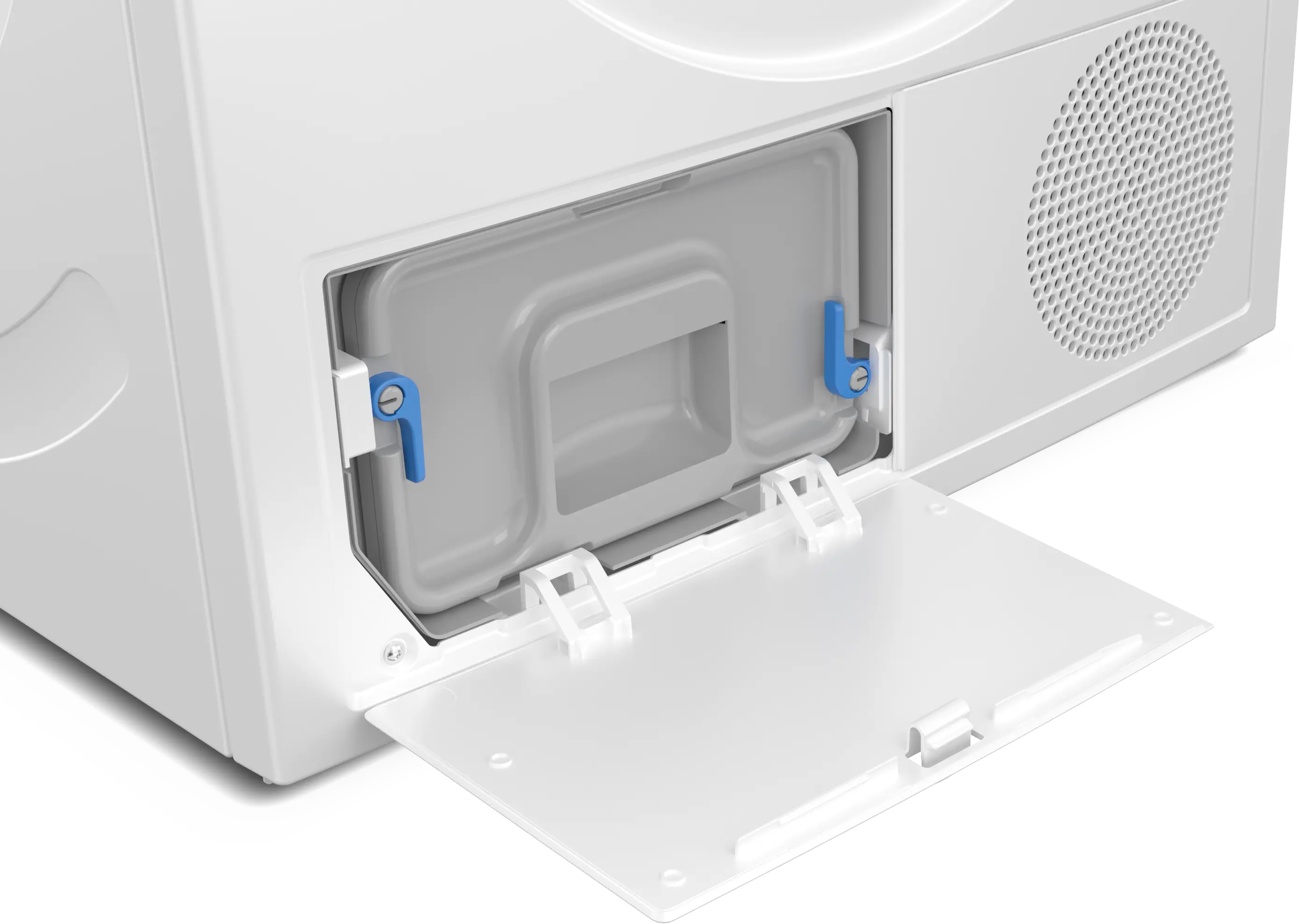 Bosch WTN86211ME dryer with lower maintenance flap open for condenser cleaning