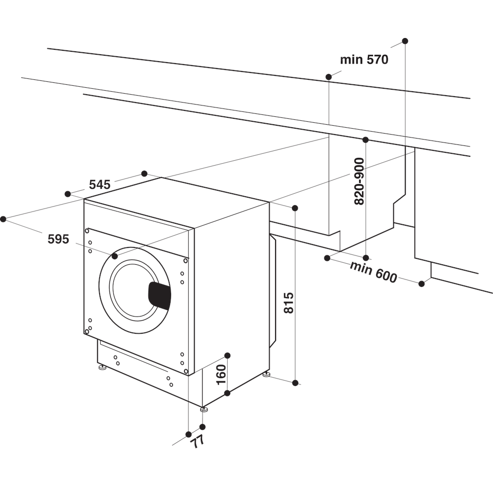 Whirlpool BI WDWG 75148 MEA washer dryer technical drawing