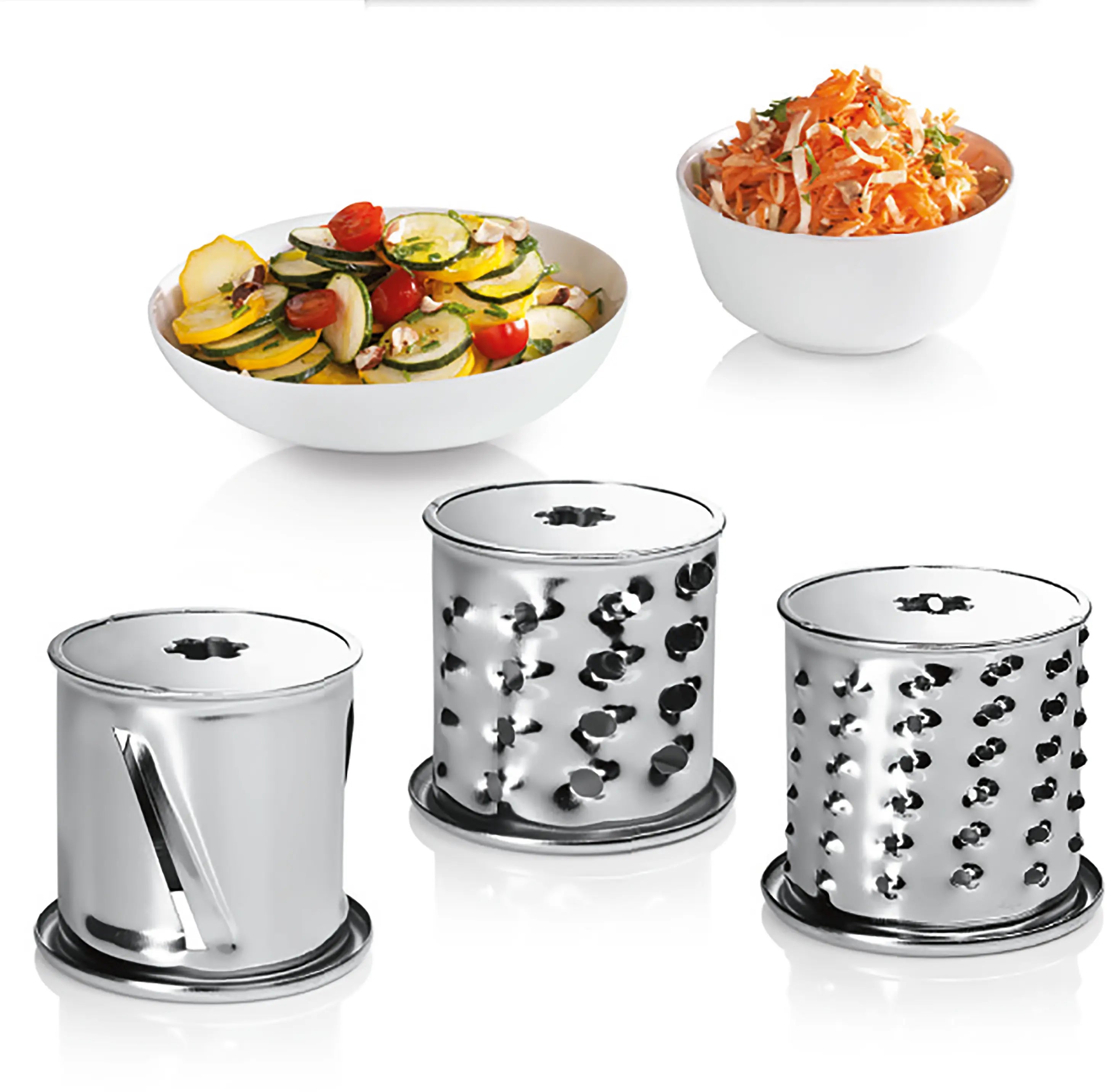 Bosch MFW68640 shredder drums with grated and sliced food results