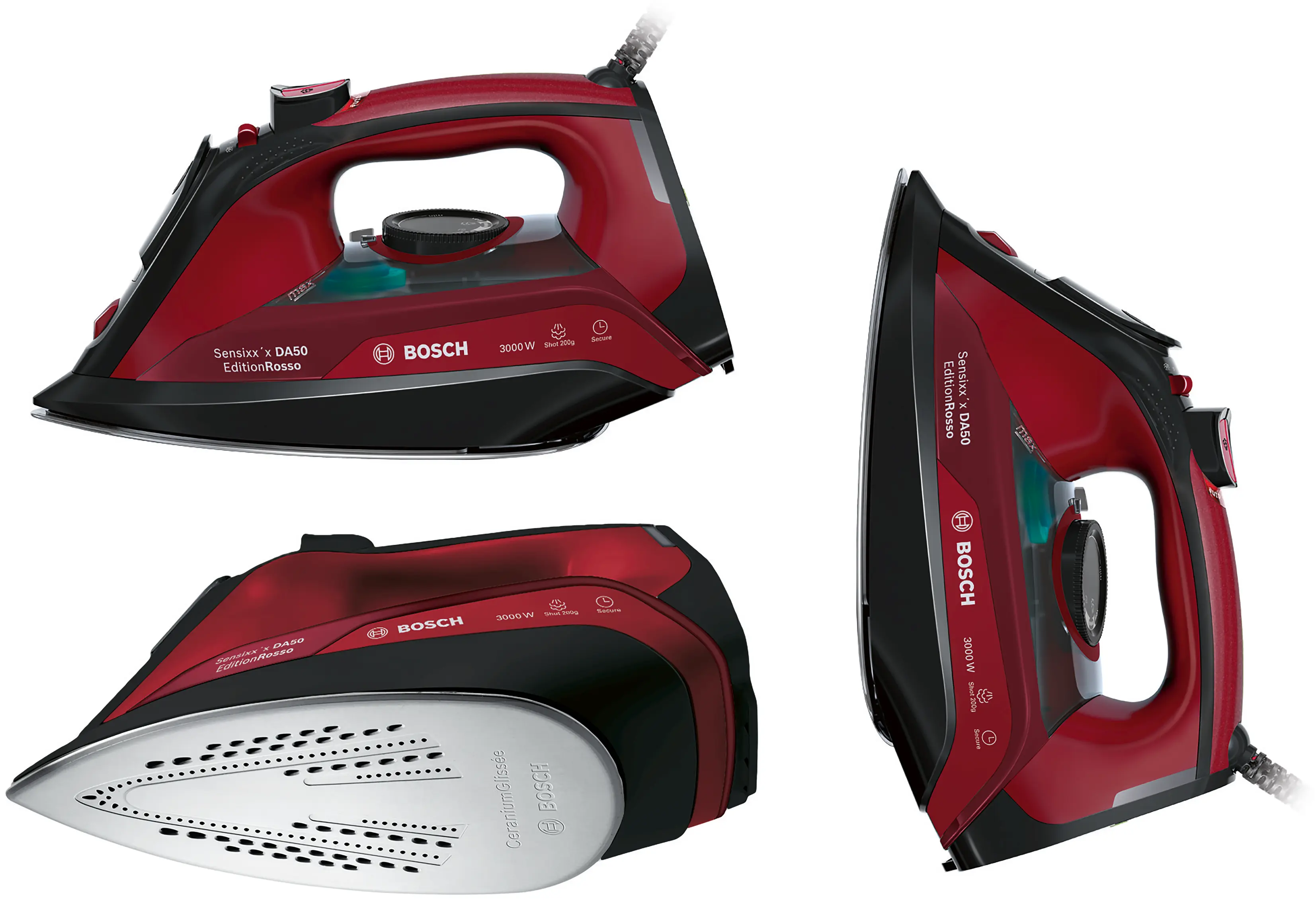 Bosch TDA503011P Sensixxx DA50 EditionRosso Steam Iron 3000W Black Red product view 6