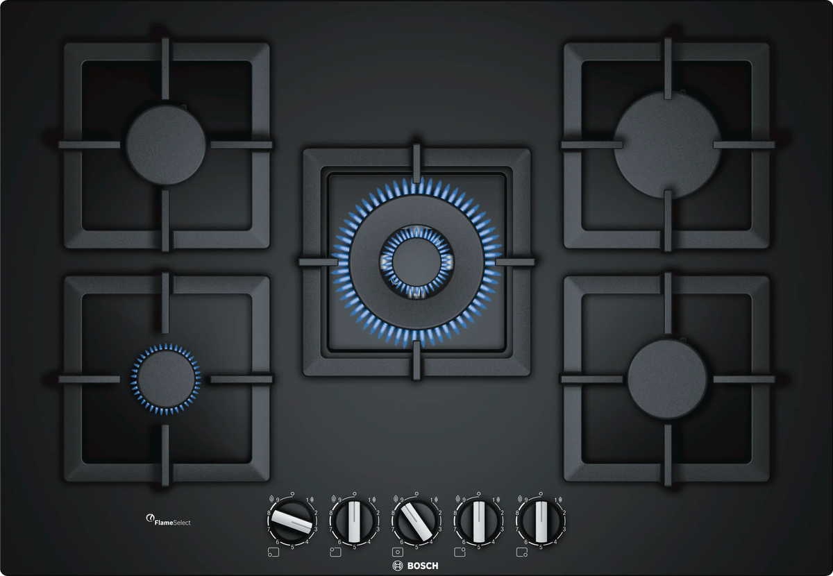 Bosch PPQ7A6B20 Series 6 75 cm black tempered-glass gas hob main product image