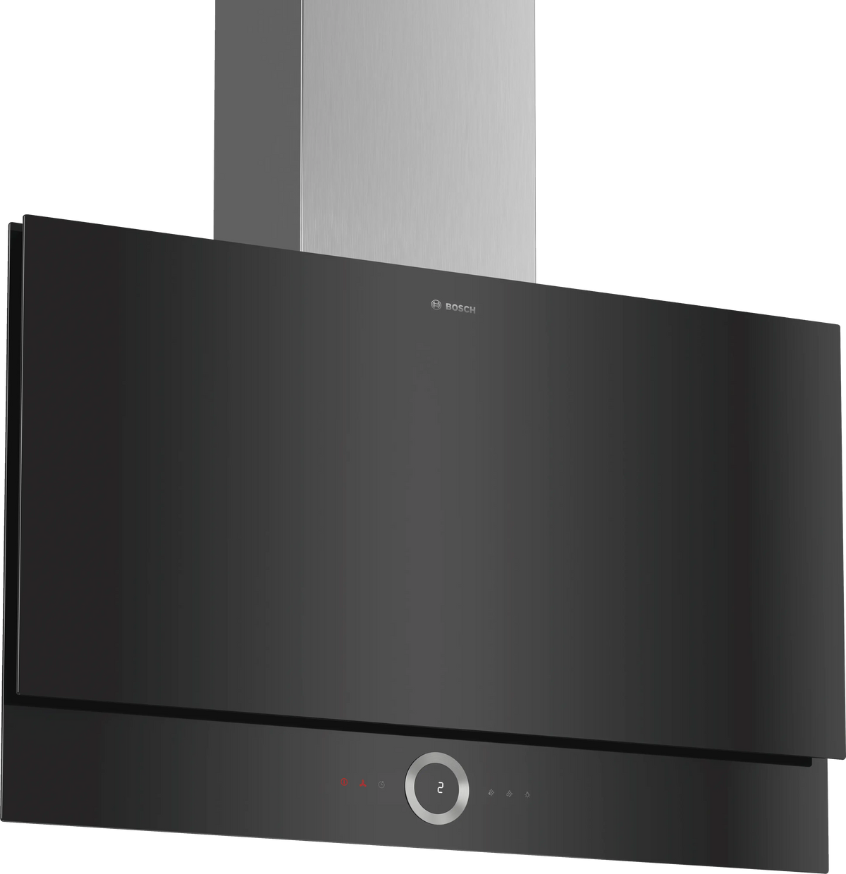 Bosch DWF97RU60 Series 8 90 cm black glass wall-mounted cooker hood front view