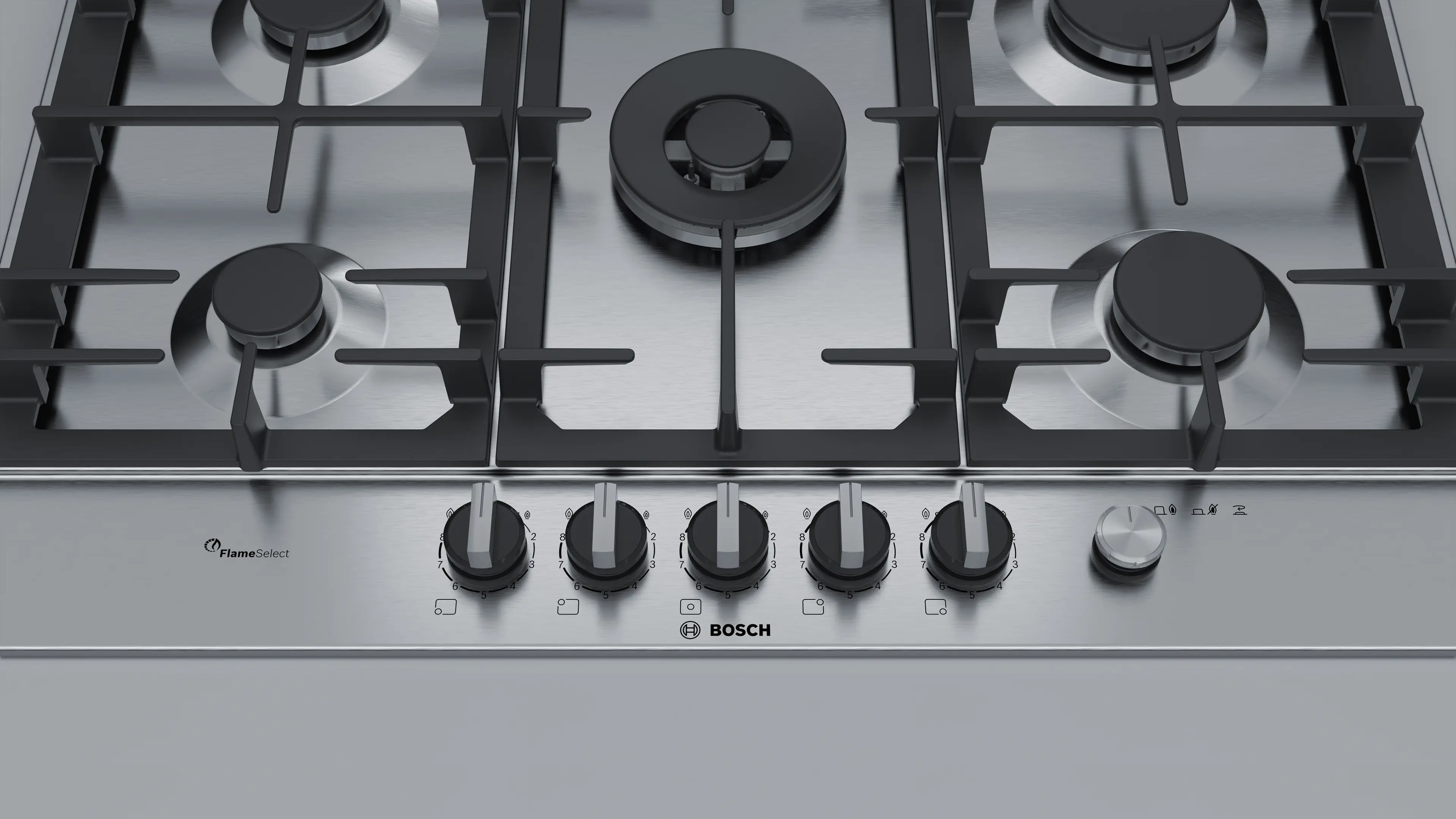 Bosch PCQ7A5M90 Series 6 Gas Hob 75CM Wok Burner 3.3kW Wok Burner FlameSelect Precision