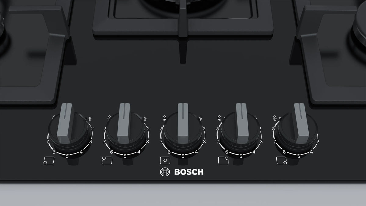 Bosch PPQ7A6B20 75 cm gas hob with five burners and front control knobs