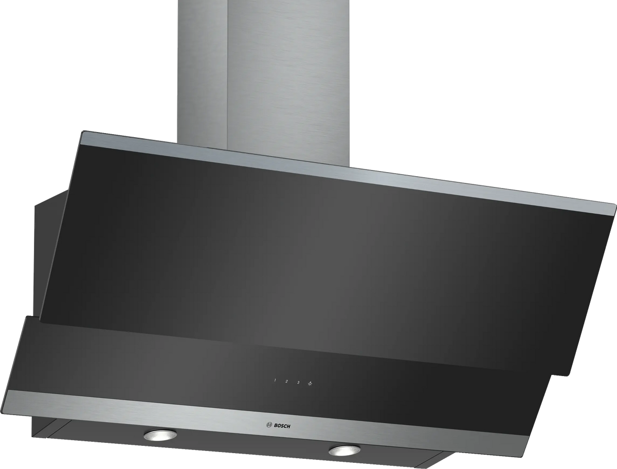 Bosch DWK095G60T Series 2 90 cm black glass inclined wall-mounted cooker hood front view