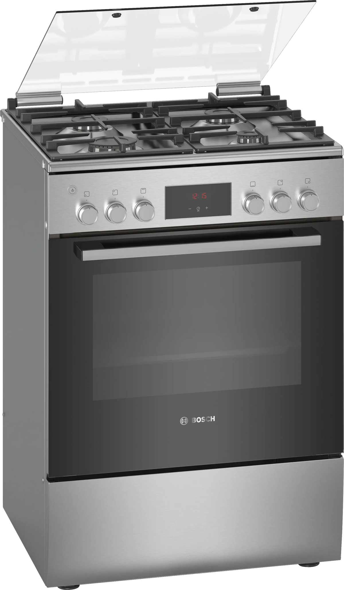 Bosch HGB330E51Q Series 4 60 cm 112 L freestanding gas cooker in stainless steel front product view