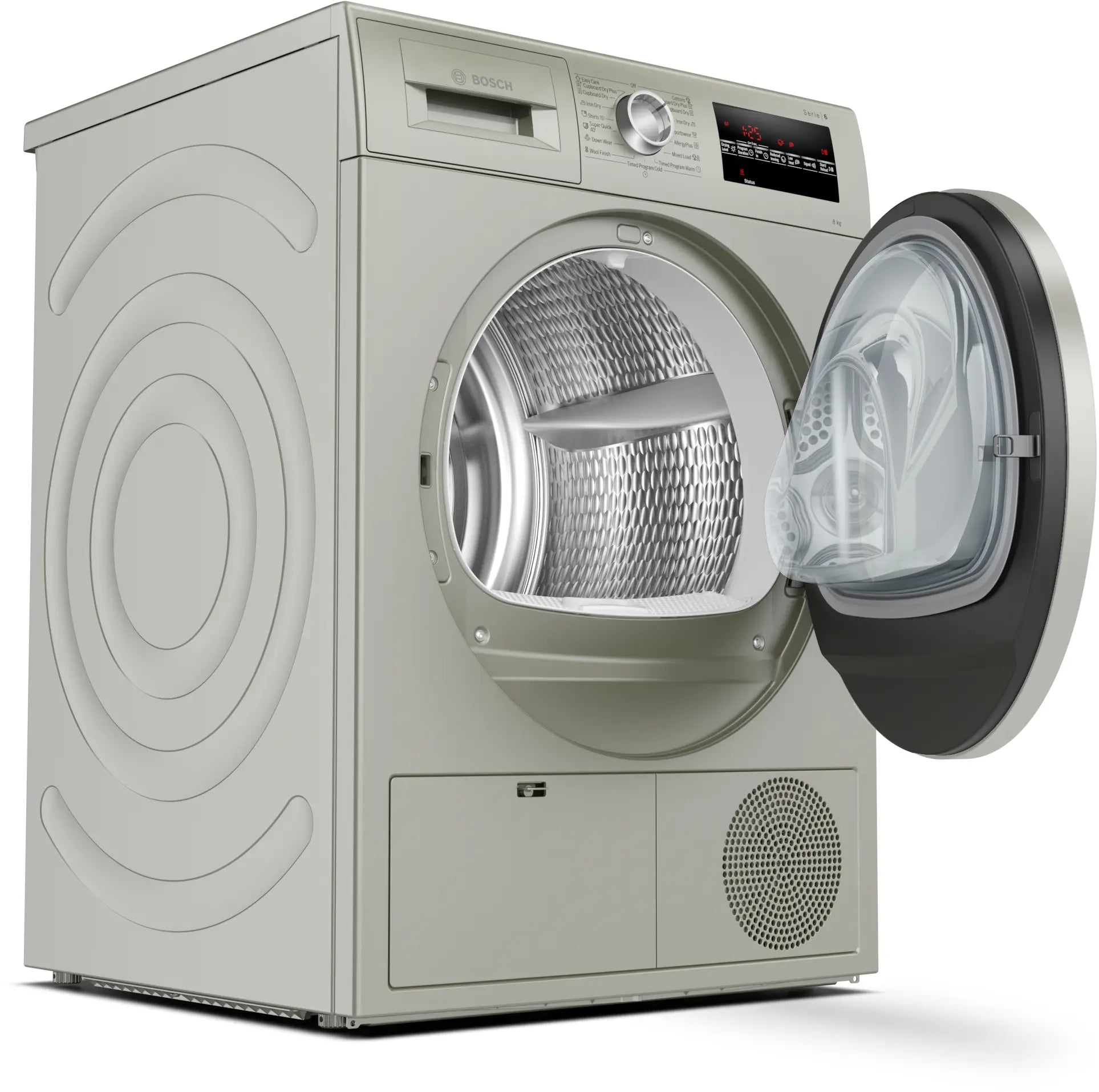 Bosch WTG8641XME condenser tumble dryer in silver inox - product detail view