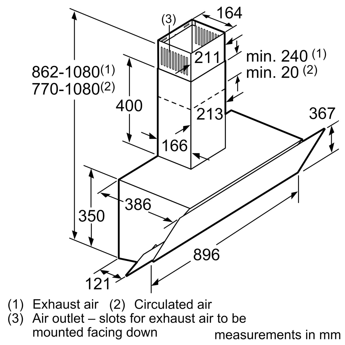 Bosch DWK095G60T 90 cm inclined cooker hood installation graphic