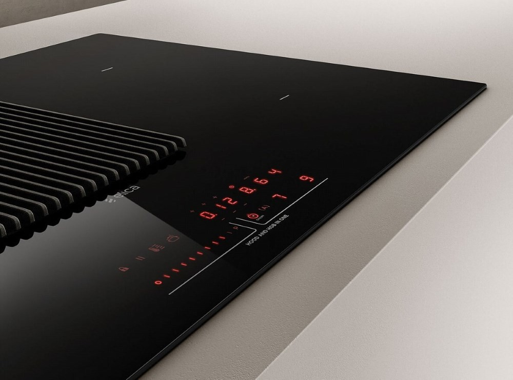 Elica NIKOLATESLA PRIME 83cm induction hob with integrated extractor in black glass at Tahboub Appliances Jordan - view 4