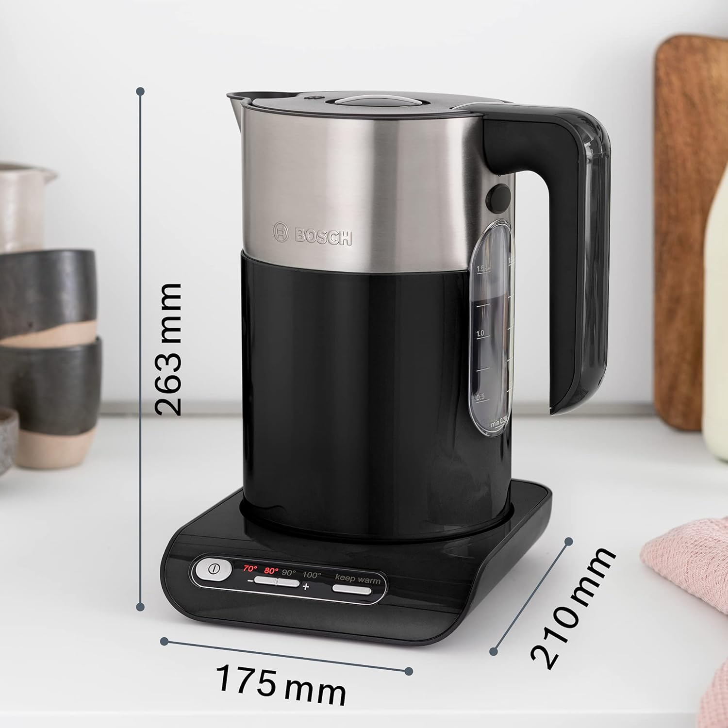 Bosch TWK8613P Styline Kettle 1.5L 2000-2400W Black / Stainless Steel additional product view 2 at Tahboub Appliances Jordan