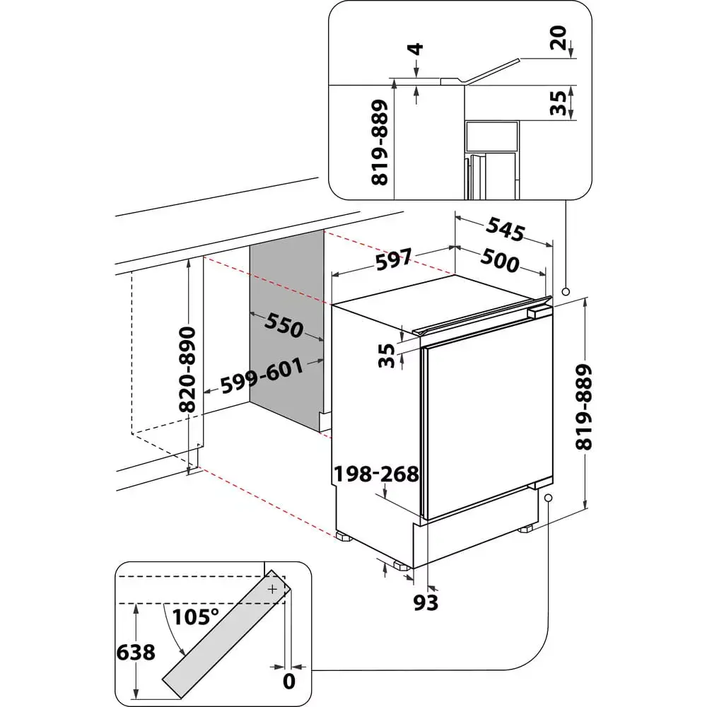 Whirlpool WBUF011 fridge freezer technical drawing
