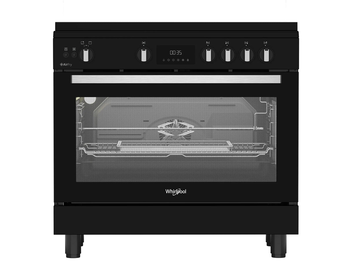 Whirlpool WR90 GGF 33229 BNA 90CM black freestanding gas cooker front view