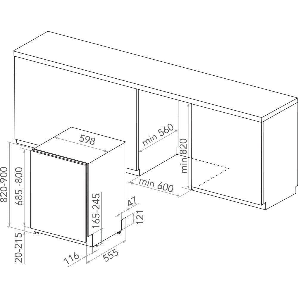 kitchenaid-kico3t133pfes Technical drawing of a kitchen cabinet with dimensions labeled