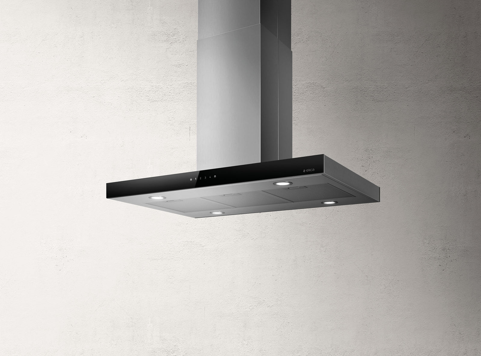 ELICA Island Hood 90cm 500M3/H S.Steel+Black Glass