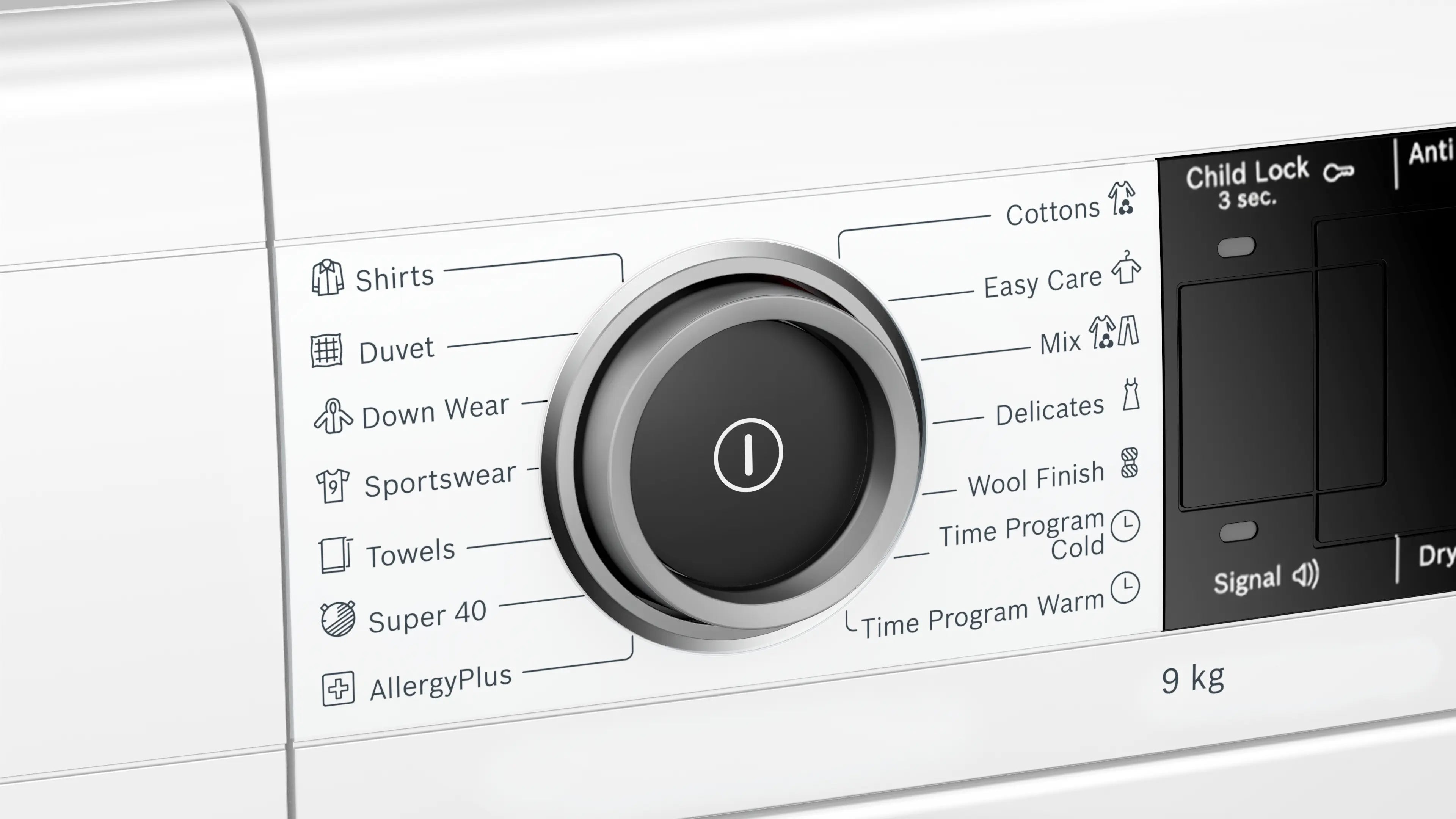 Bosch WTX87M90ME heat pump tumble dryer in white - side view