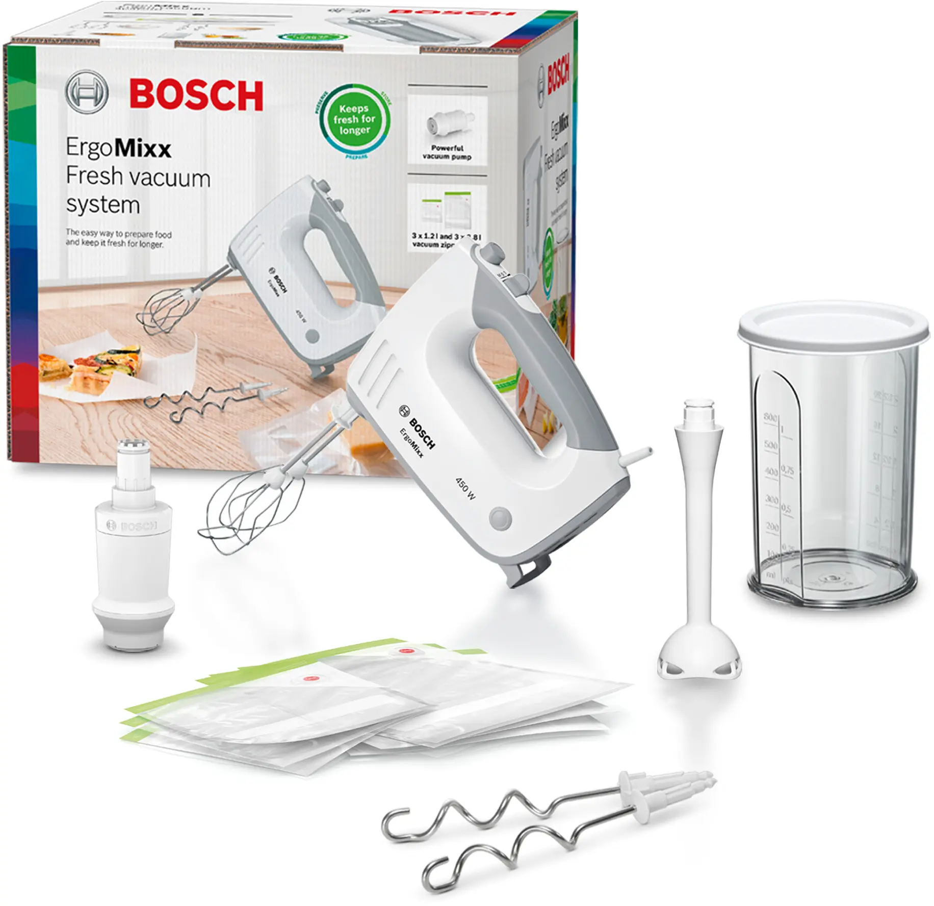Bosch MFQ364V0 ErgoMixx Hand Mixer 450W with Fresh Vacuum System White product view 8