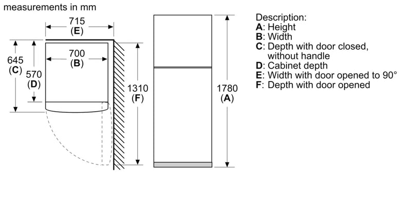 Top Mount Freezer-Fridge 70cm Serie 4 328Lit  Led S.Steel look