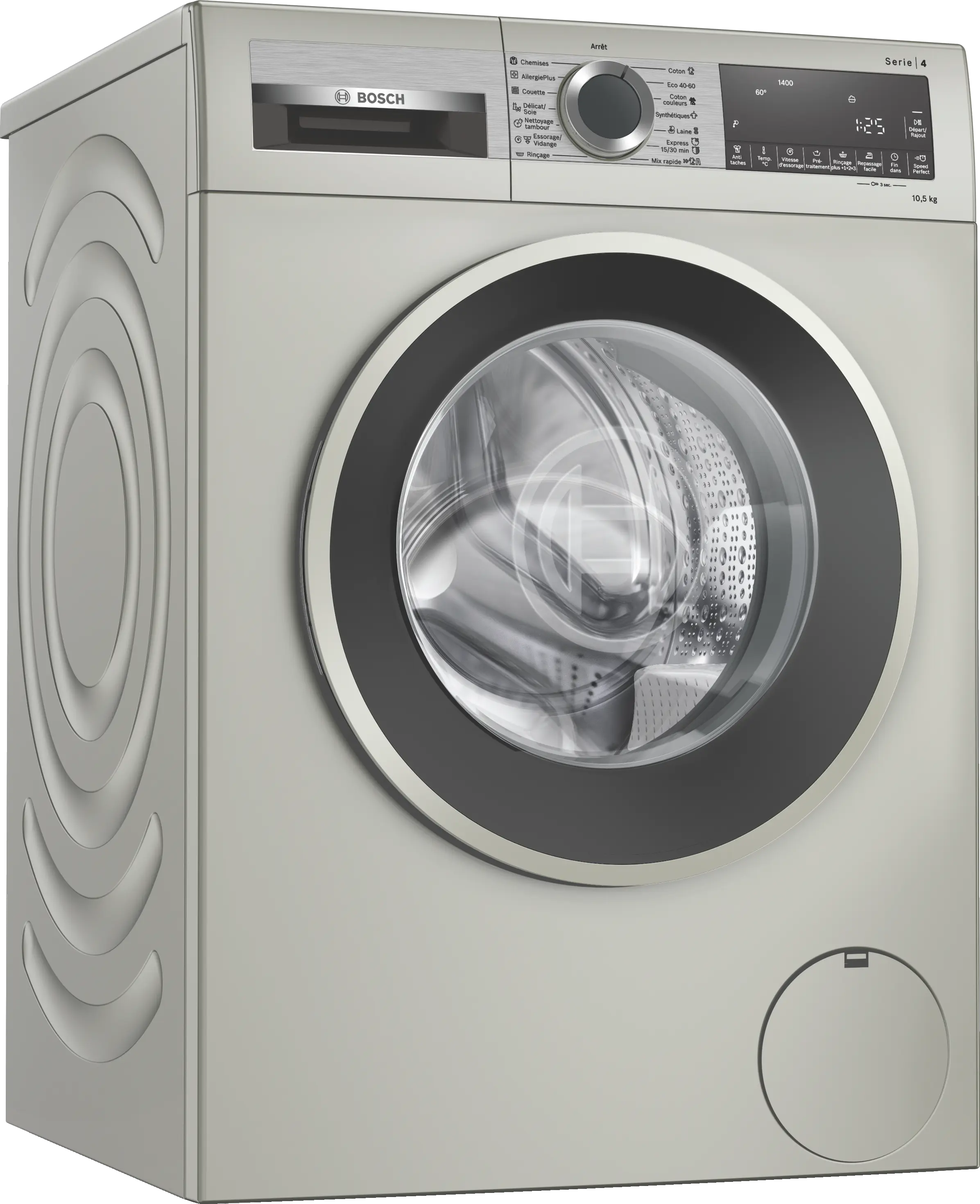 Bosch WGA254XVDZ front-loading washing machine in silver inox - front view