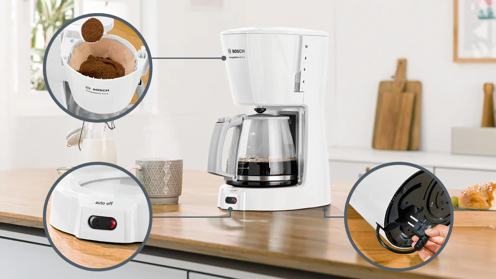 Bosch TKA3A031 CompactClass Extra Filter Coffee Maker 1100W White product view 3