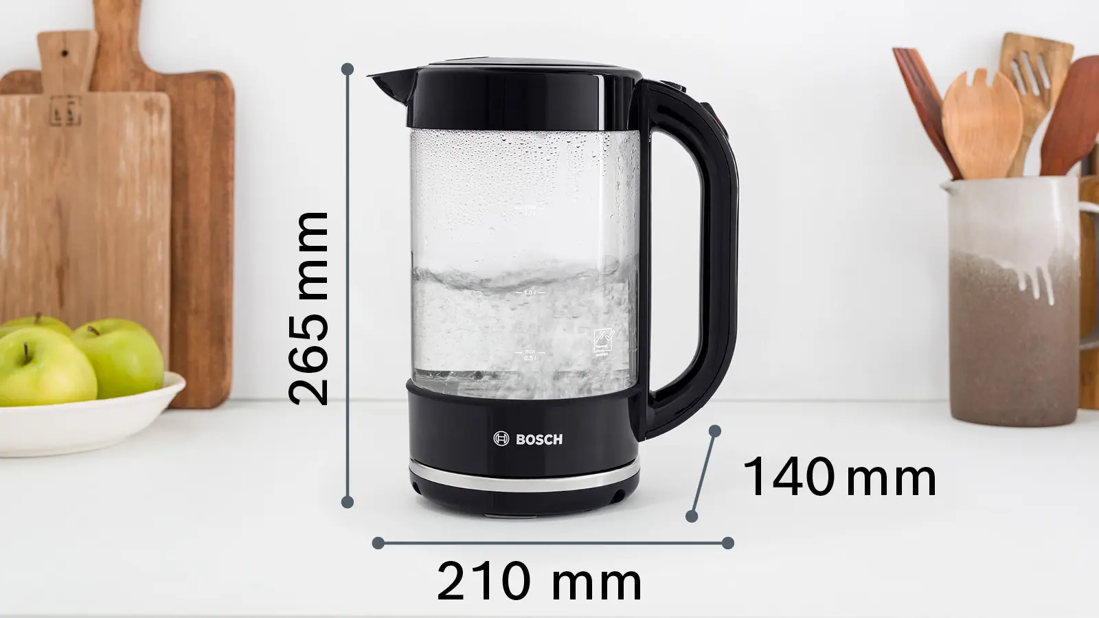Bosch TWK70B03 Glass Water Kettle 1.7L 2400W Black product view 3