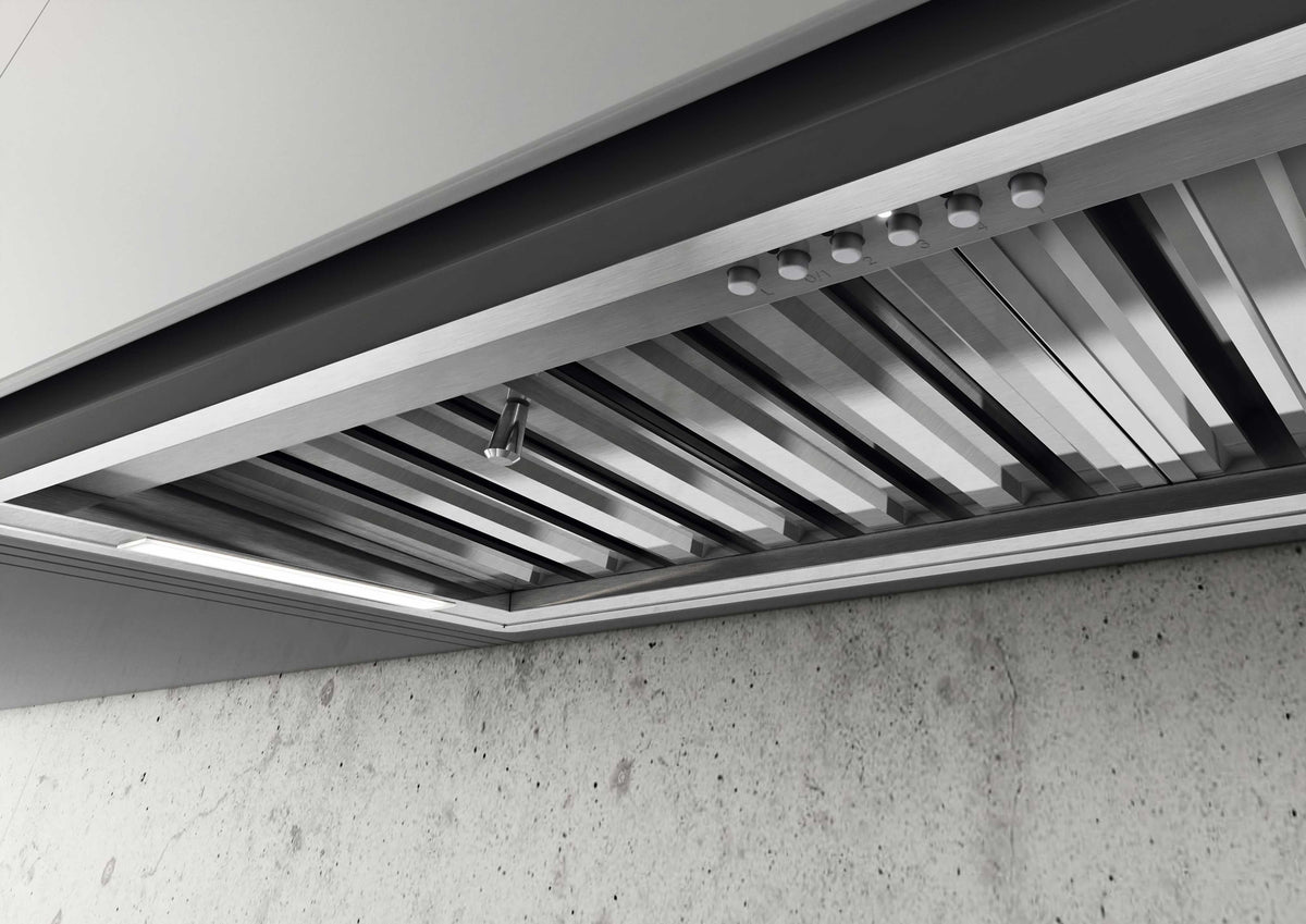 Elica CT35 PRO IX/A/120 built-in hood 120 cm stainless steel frontal installed view with LED lighting