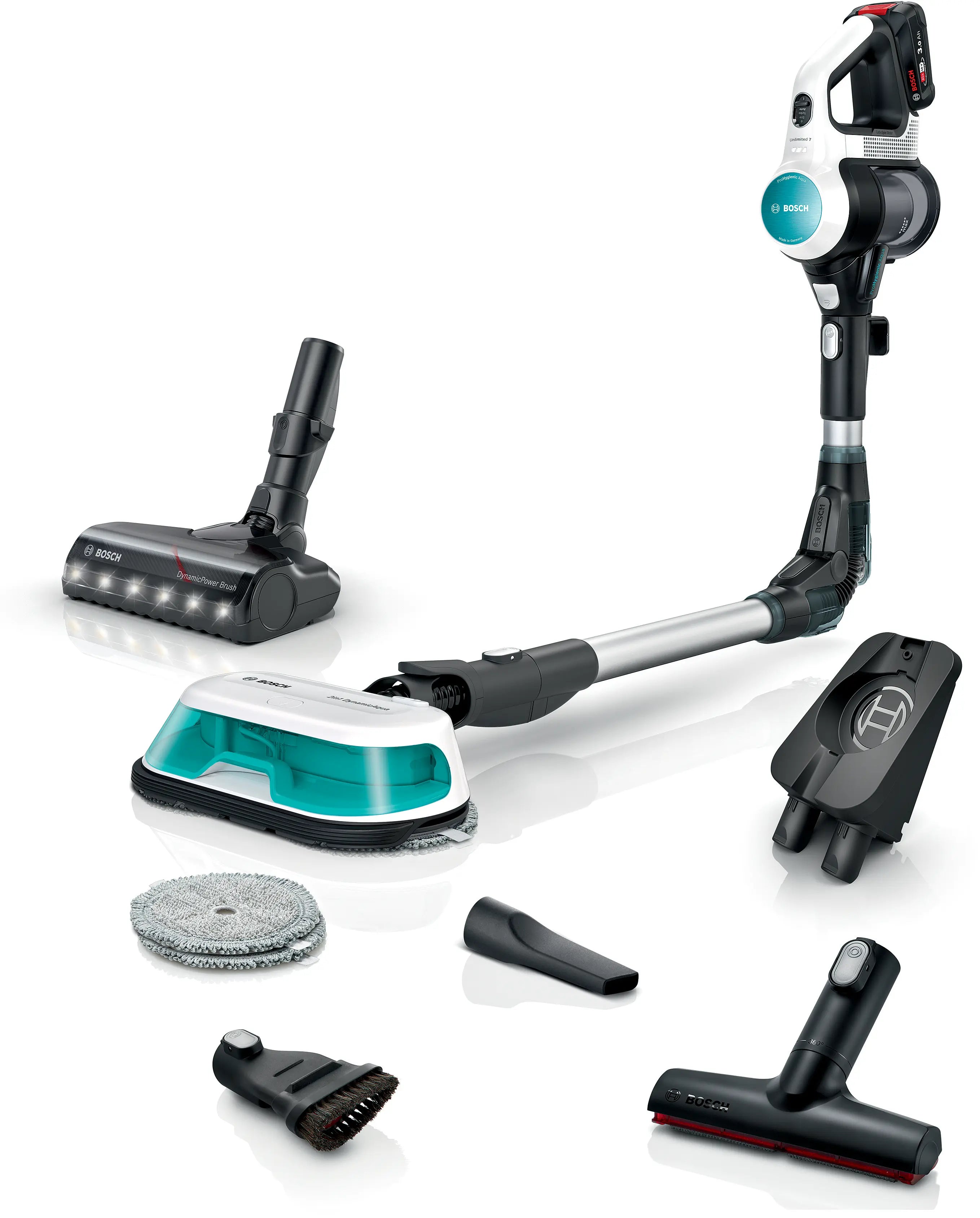 Bosch BCS71HYG1 Unlimited 7 ProHygienic Aqua Rechargeable 2-in-1 Vacuum and Mop White main product image