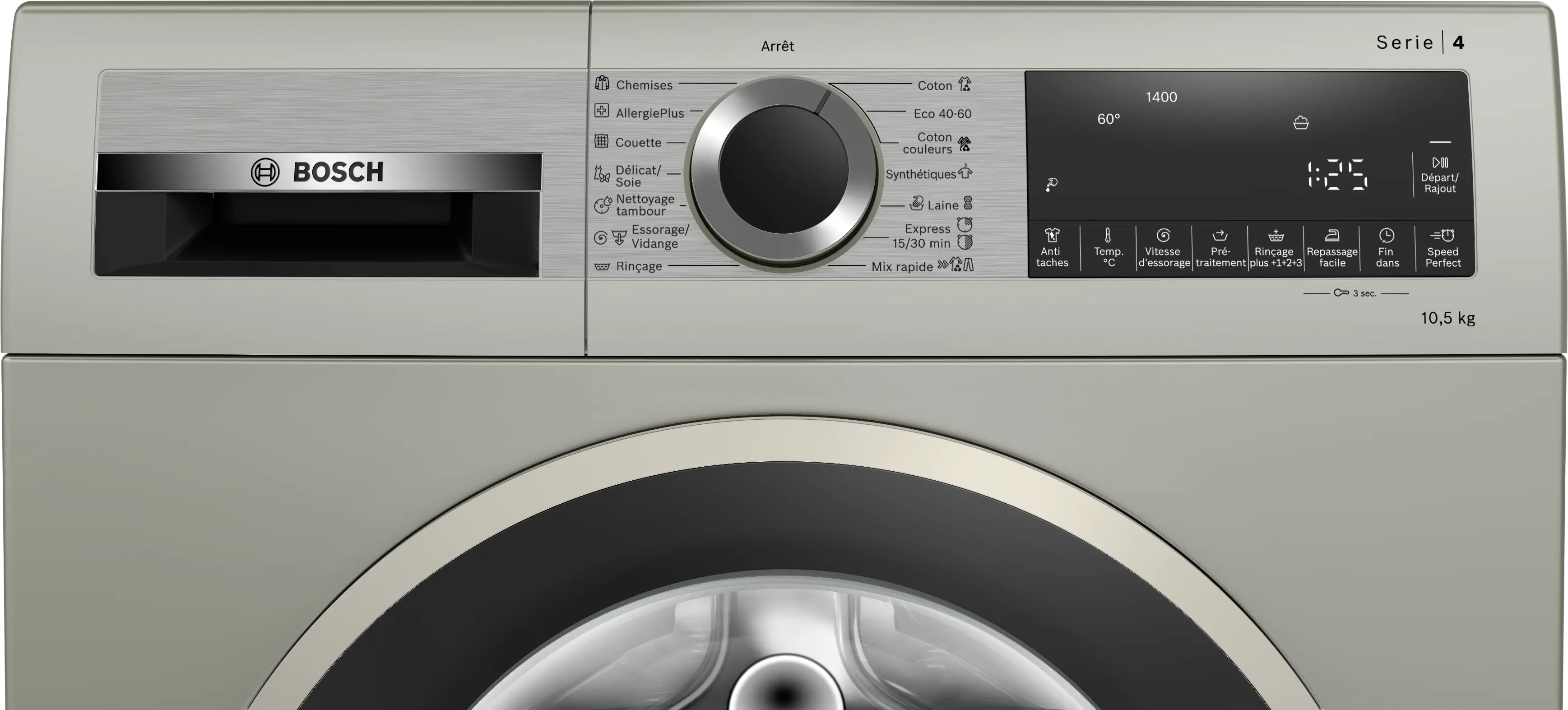 Bosch WGA254XVDZ front-loading washing machine in silver inox - side view
