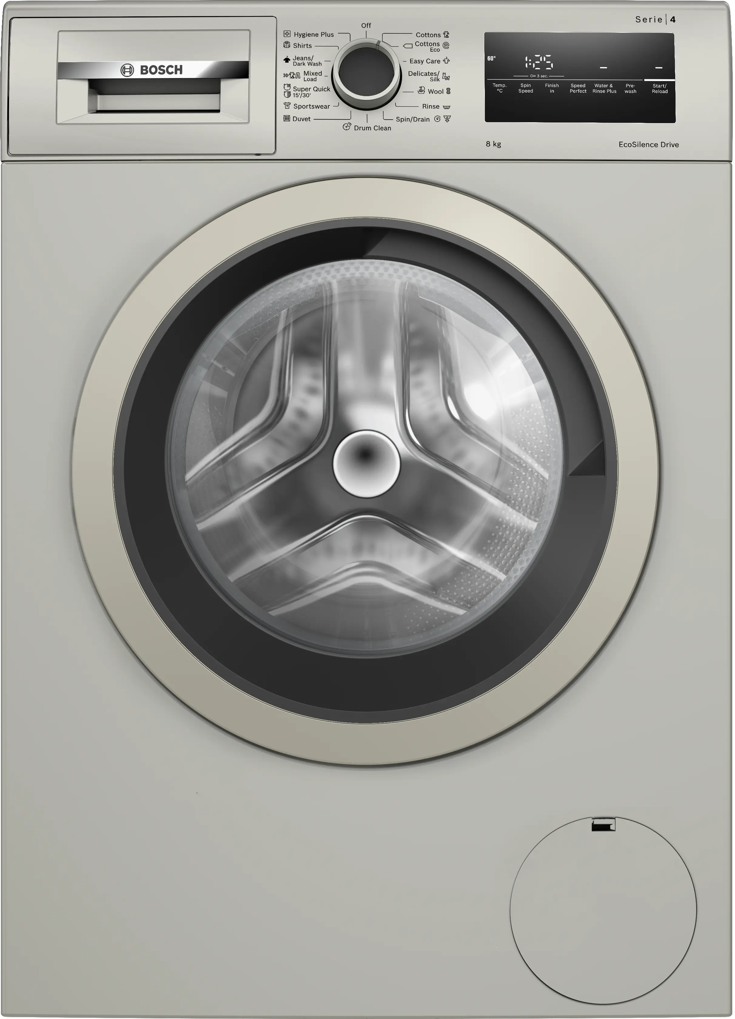 Bosch WAN2420XME front-loading washing machine in silver inox - front view