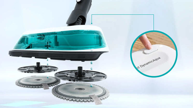 DynamicAqua water tank and twin pads—exploded view of the Bosch BCS71HYG1 mop nozzle.