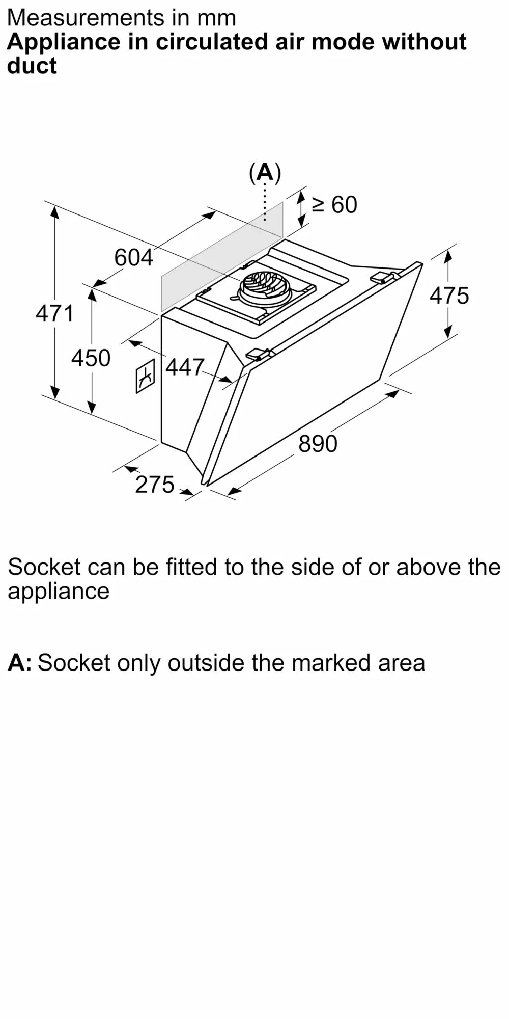 Bosch DWK91LT65 90 cm cooker hood recirculation installation diagram without chimney