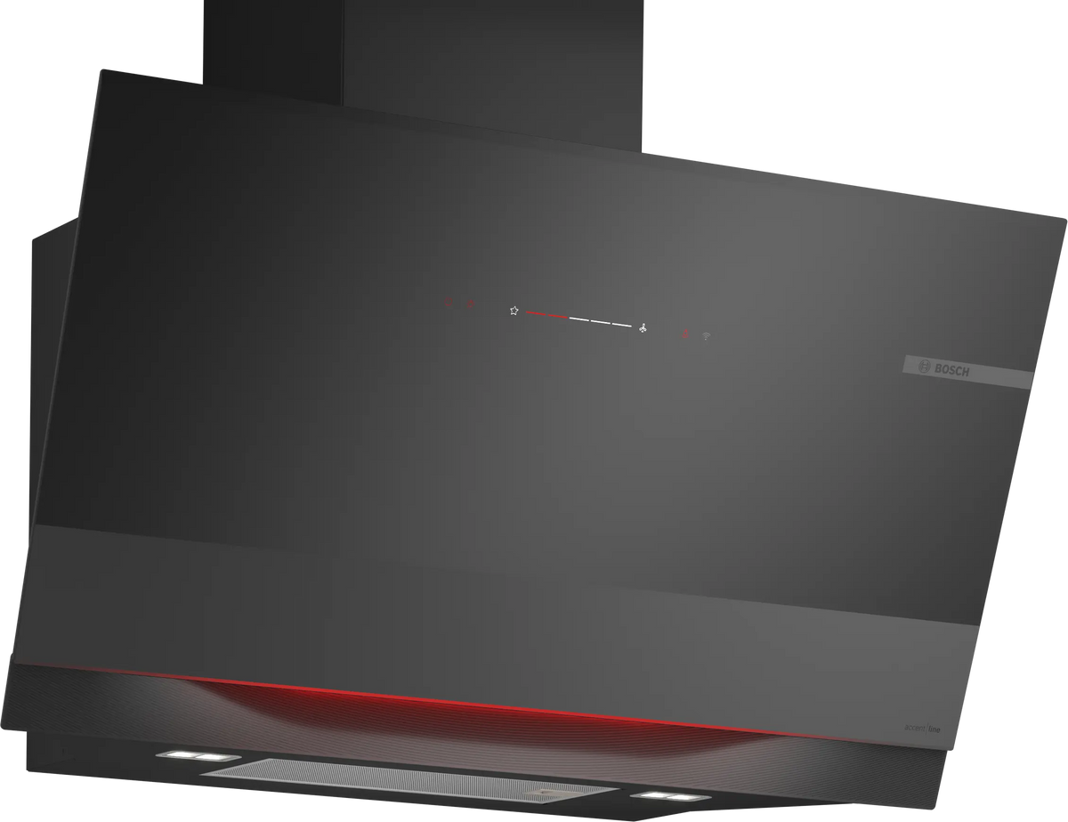 Bosch DWK91LT65 Series 8 90 cm black glass inclined wall-mounted cooker hood front view