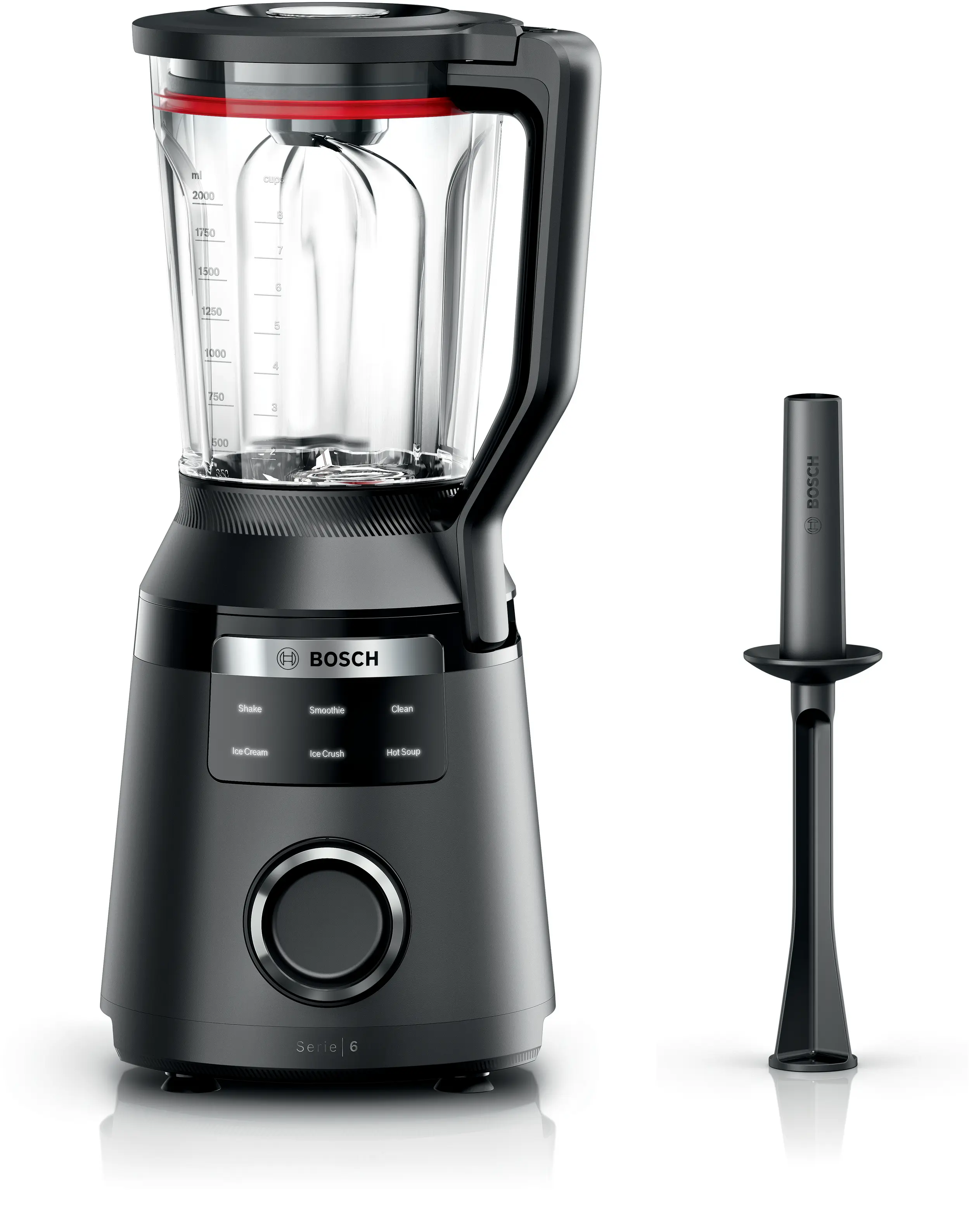 Bosch blender with a whisk attachment on a white background